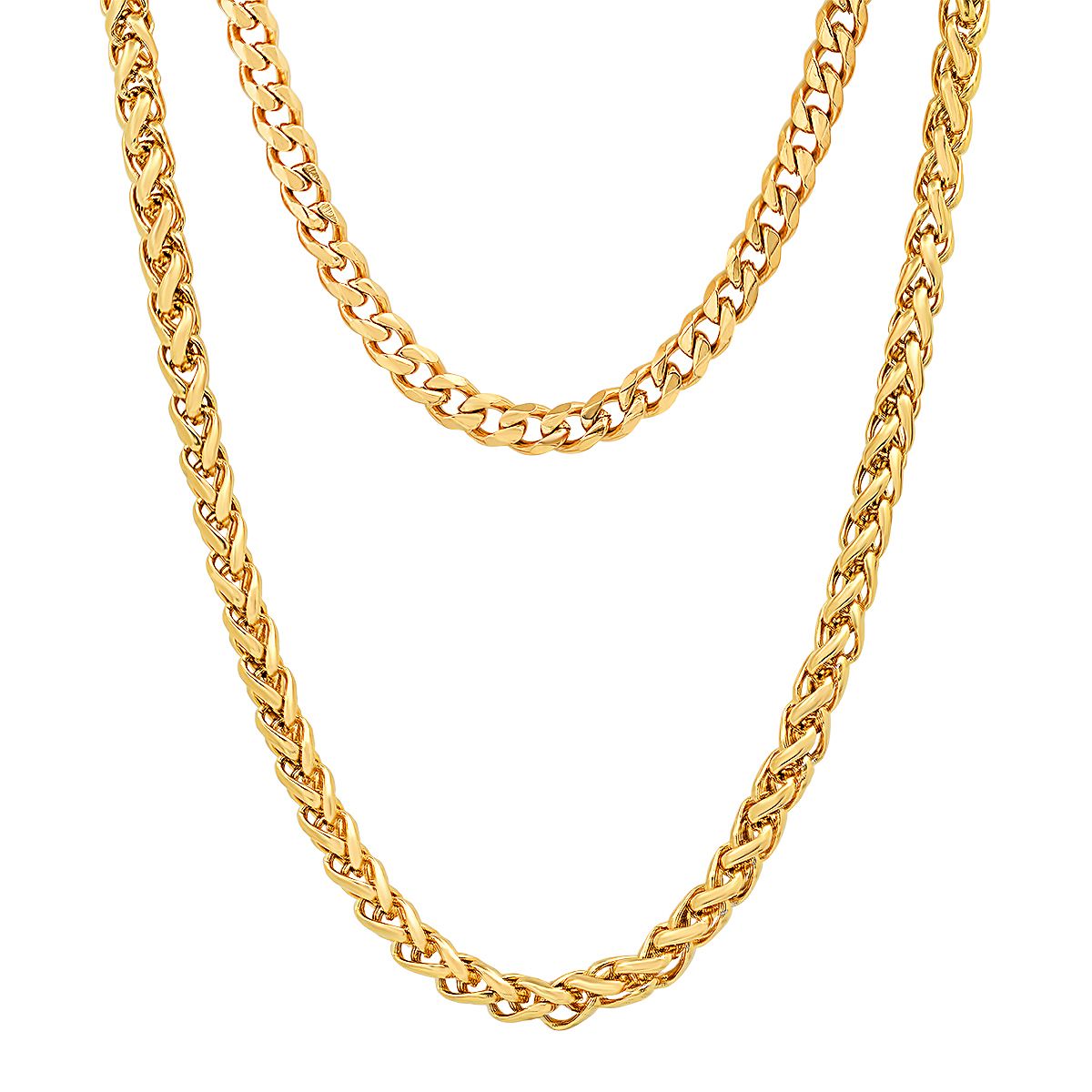 Men's Cuban and Wheat Chain Double Row Necklace Big Sale Cheap Online