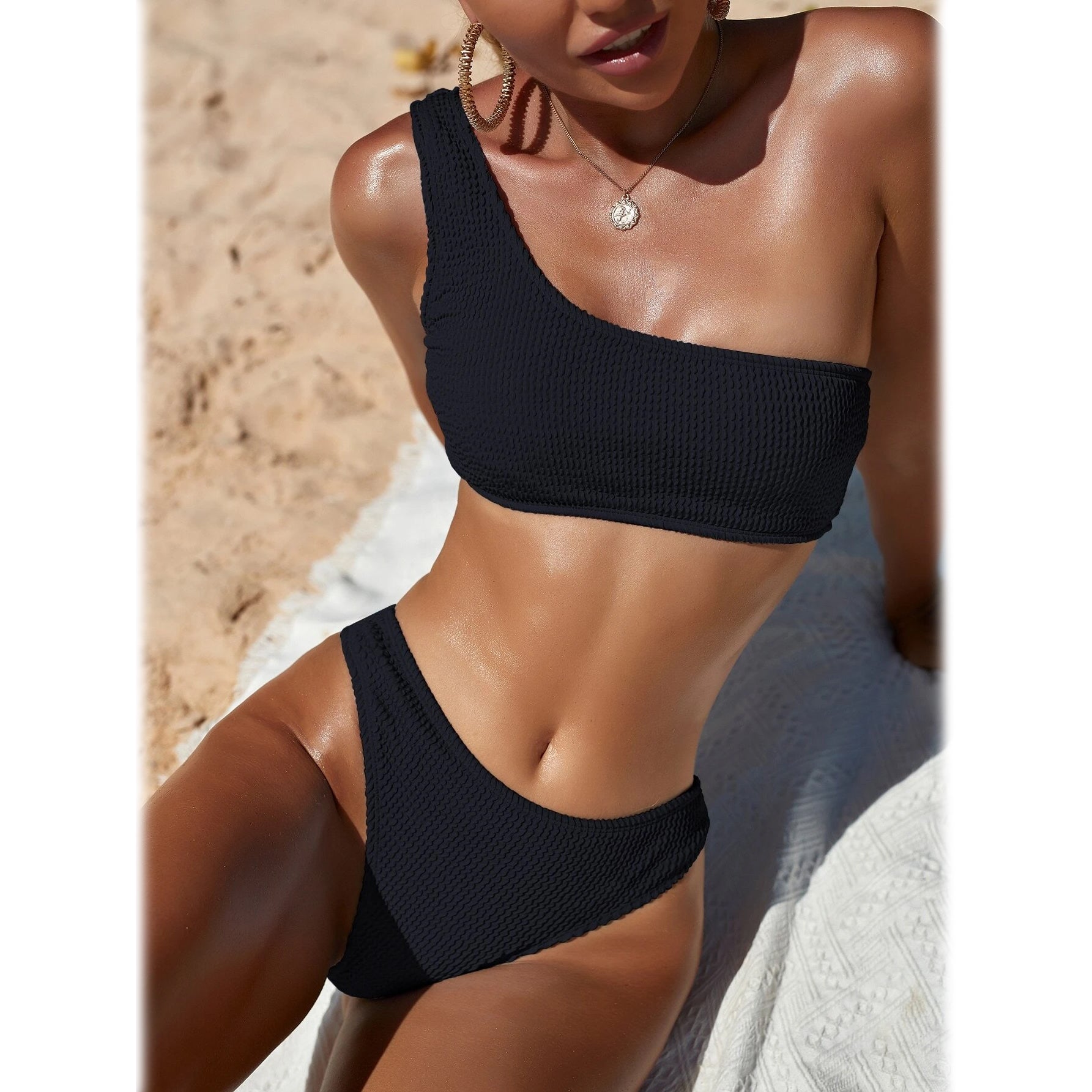 Plain One Shoulder Bikini Swimsuit Under 70 Dollars