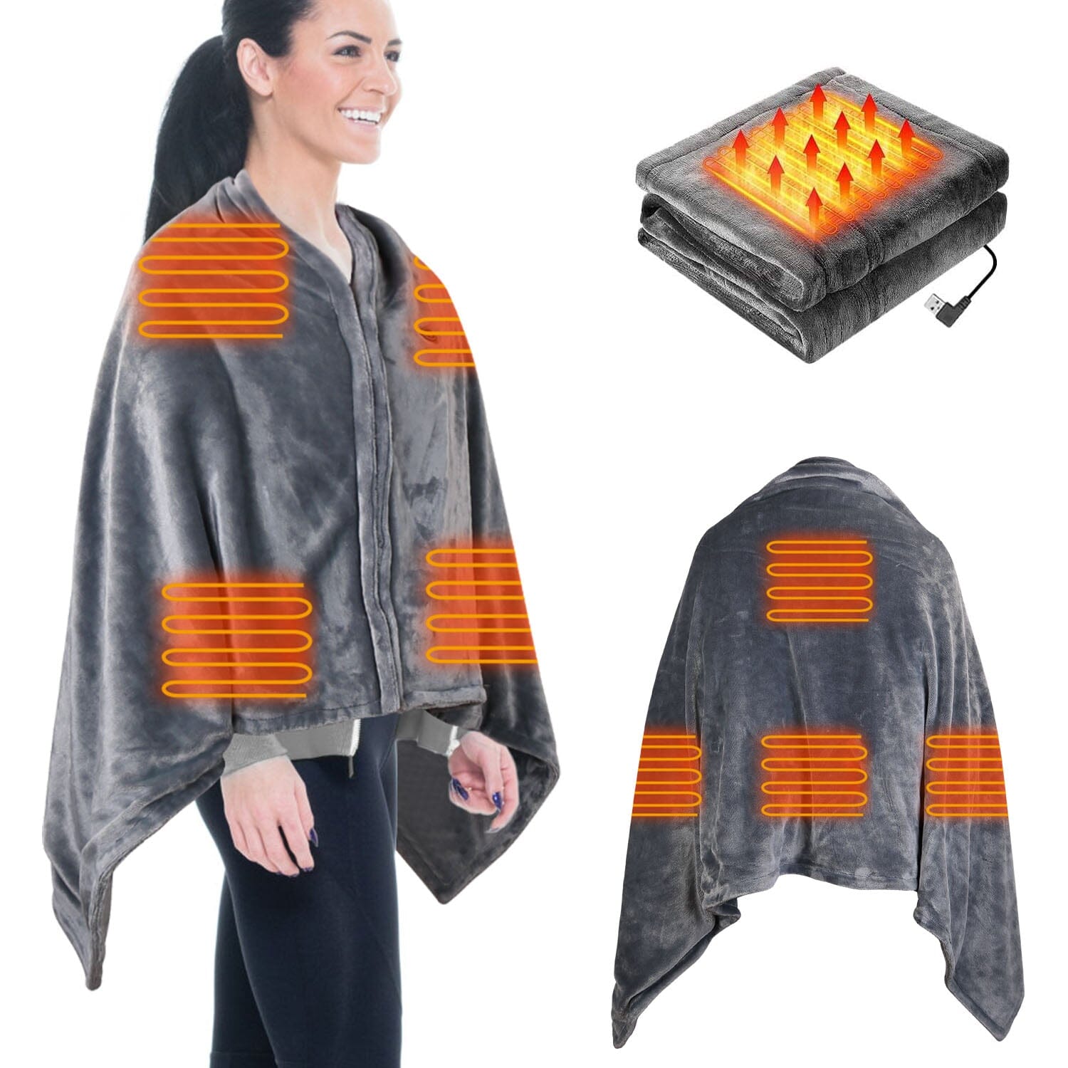 USB Heated Blanket Poncho Shawl Wrap Throw with Zipper Washable Buy Cheap Official Site