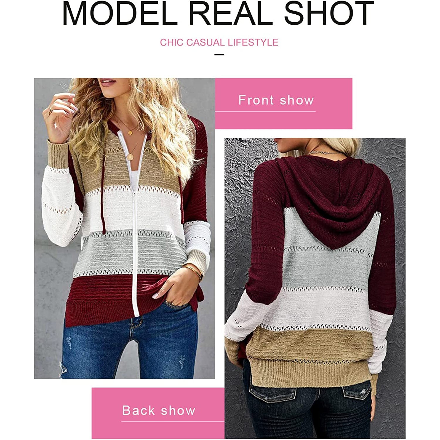 Women Casual Long Sleeve Zip Up Hooded Sweatshirt Hoodies New Arrival