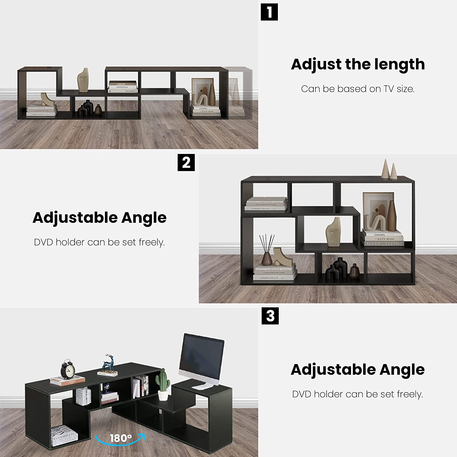 L Shape TV Console Stand Bookcase Storage Rack Quality Free Shipping