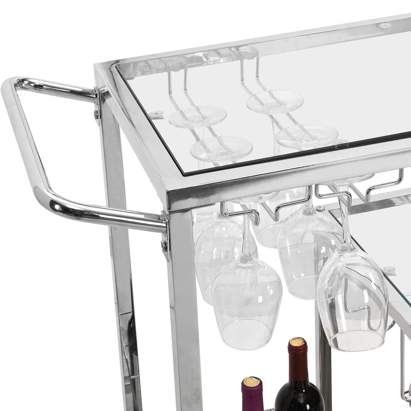 Glass Bar Cart with Wine Rack & Glass Holder Cheap Best Wholesale