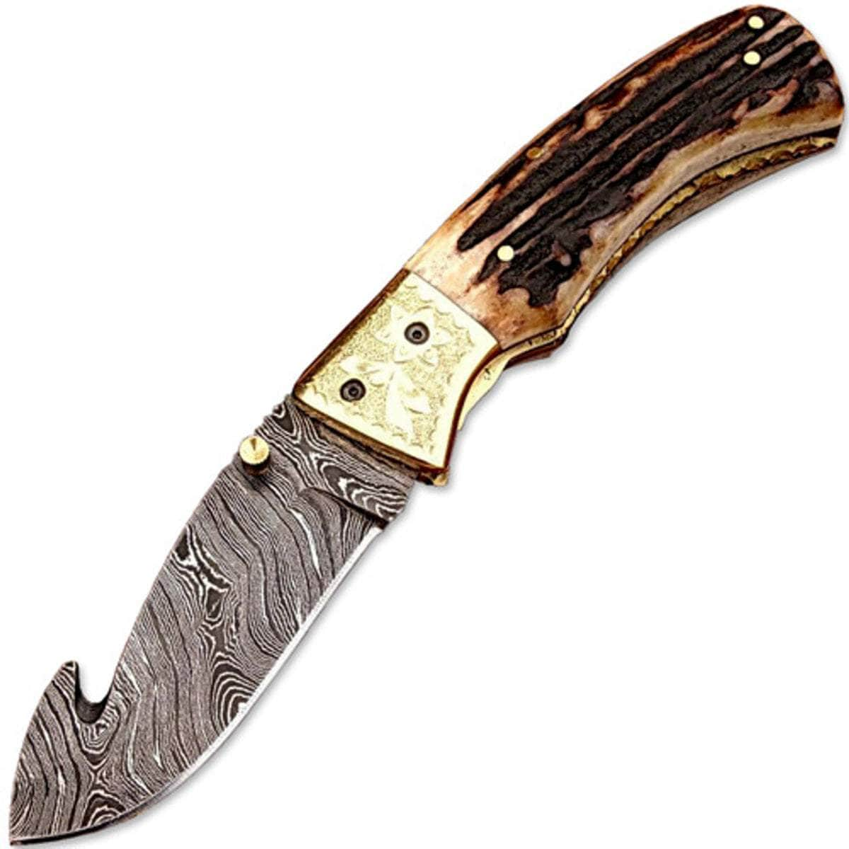 White Deer Forged Damascus, 3.4 Guthook Blade, Stag Handle - FDM-2536 Reliable For Sale