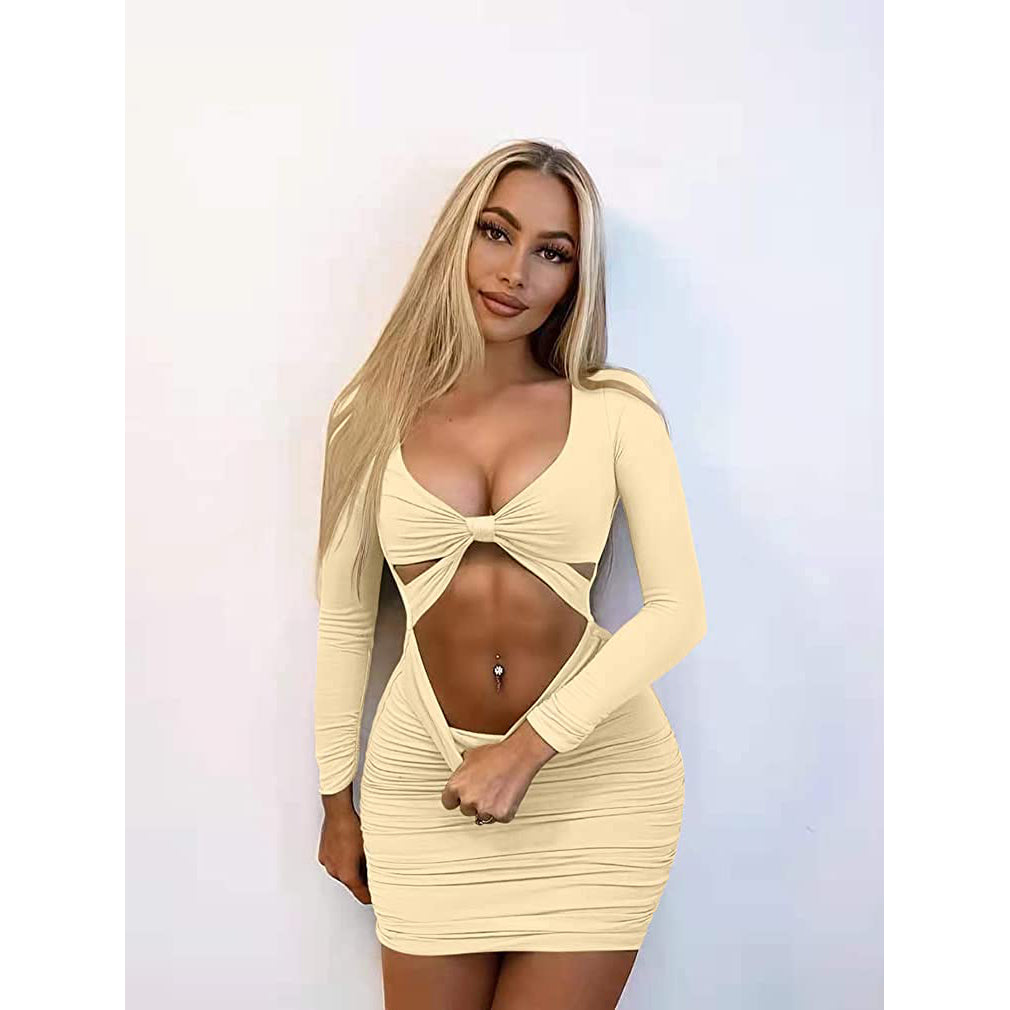 Women's Sexy Bodycon Deep V Neck Long Sleeve Cut Out Club Mini Dress Clearance Sast