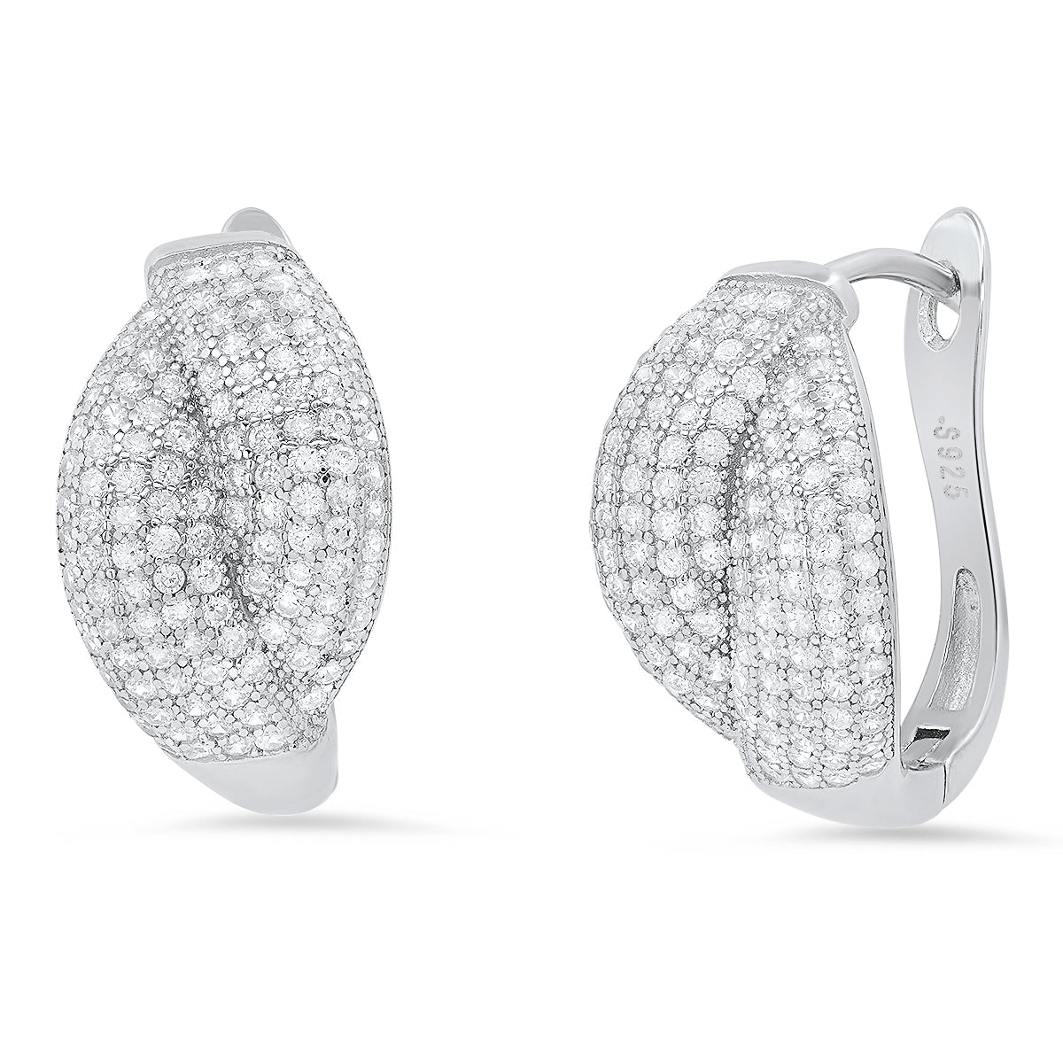 Ladies Sterling Silver and Simulated Diamonds Braid Hoops Earrings Cost For Sale