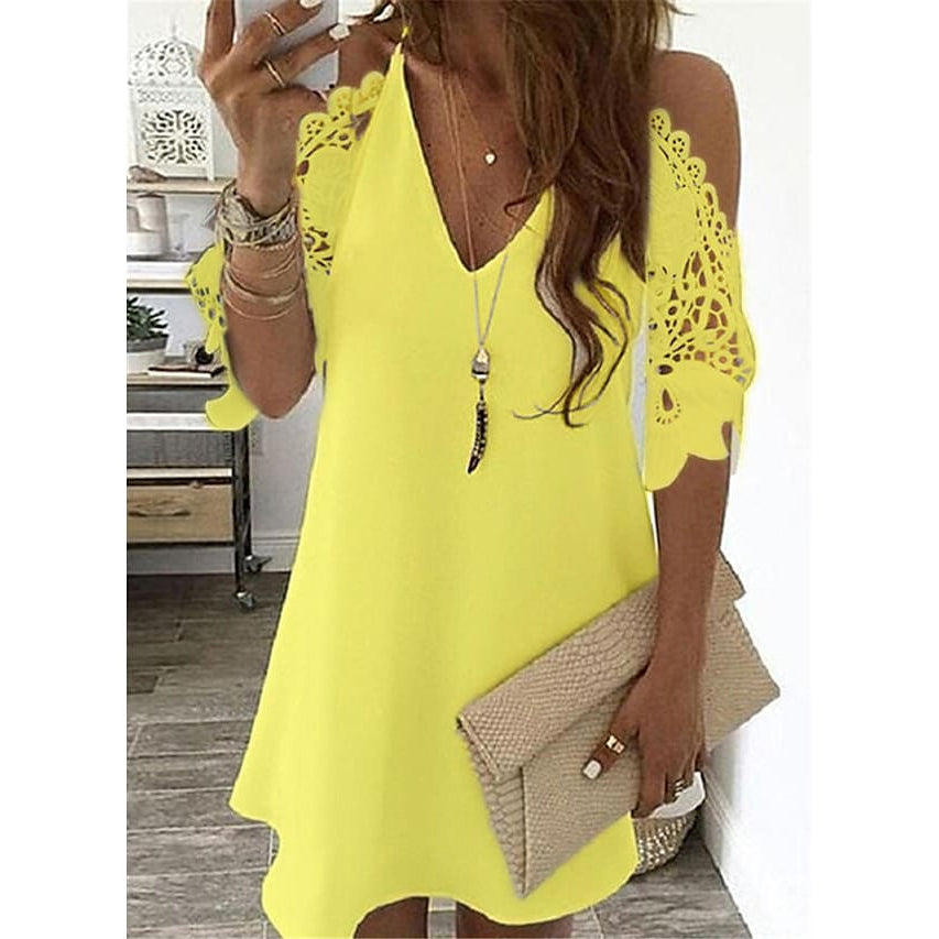 Women's Half Sleeve Solid Cutout Shift Dress For Sale Free Shipping