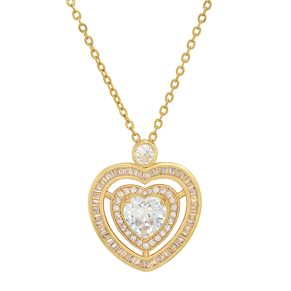 Ladies 18k Gold Plated Brass Simulated Diamonds Heart Pendant Cheap Sale Low Cost