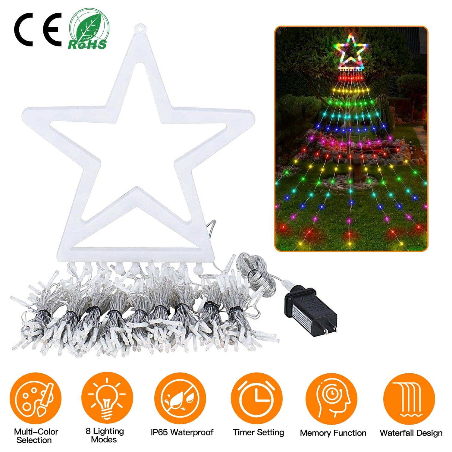 Christmas Hanging Waterfall String Light with Topper Star With Credit Card Free Shipping