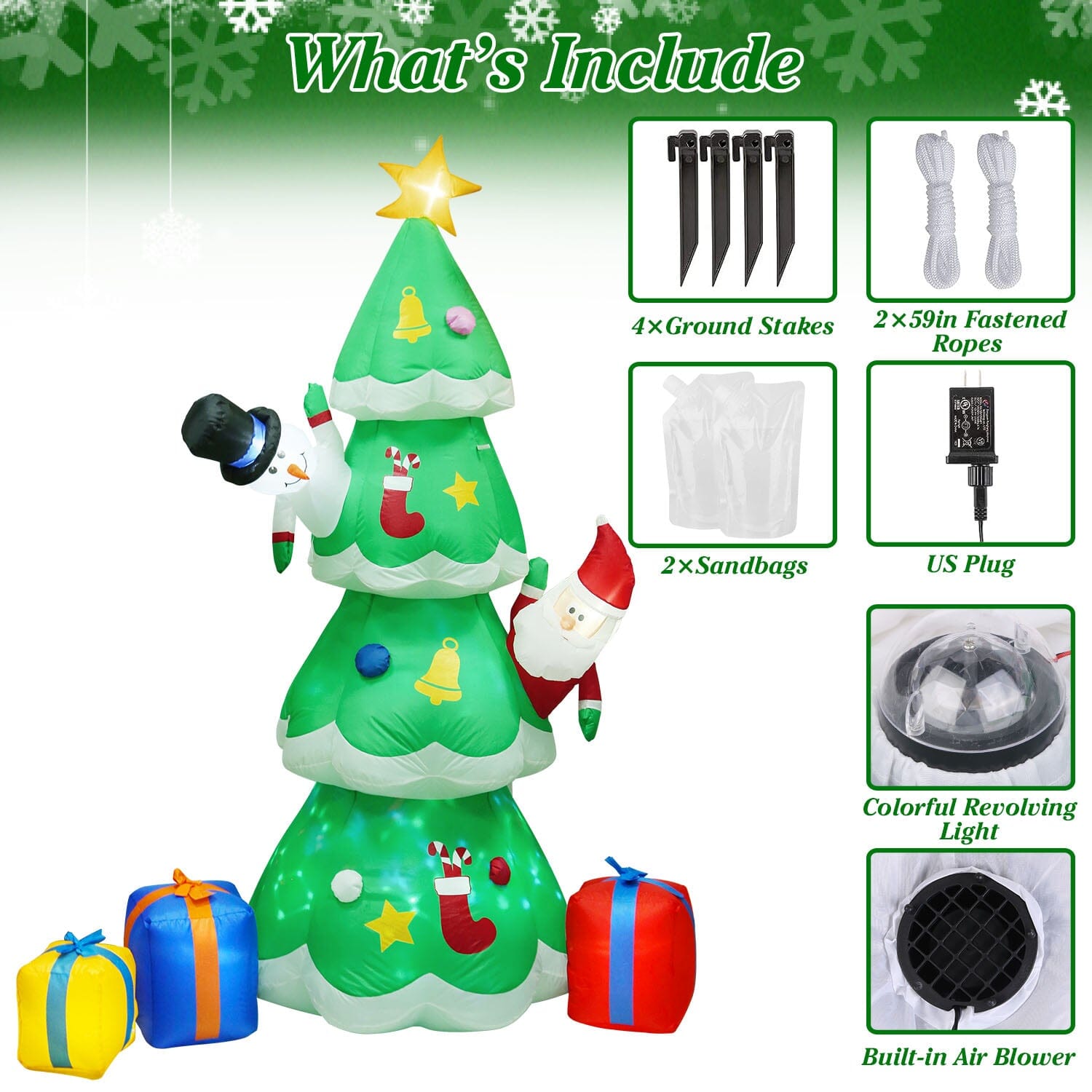 Christmas Tree Inflatable Decoration with LED Light Built-in Air Blower Discount Footaction