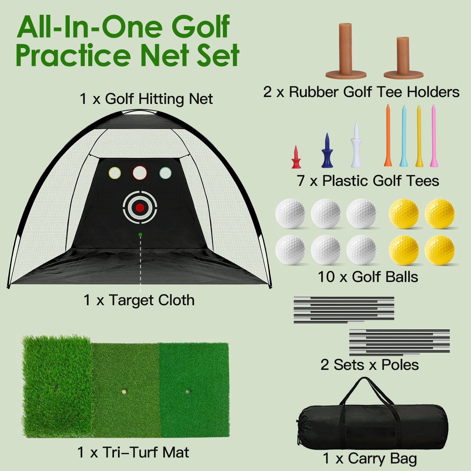 Golf Training Aids Driving Hitting Nets with Tri-Turf Golf Mat Target Cloth 10 Golf Balls 7 Golf Tees 2 Rubber Golf Tee Holders Carry Bag for Indoor Outdoor Sports Free Shipping Best