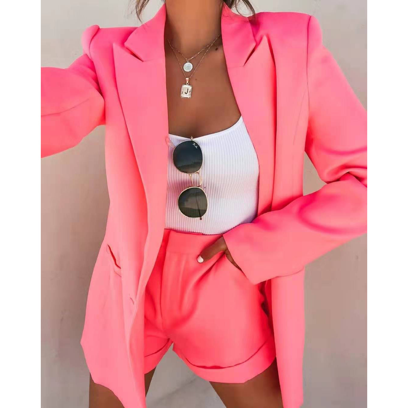 2-Piece: Women's Basic Shirt Collar Blazer Clearance Official