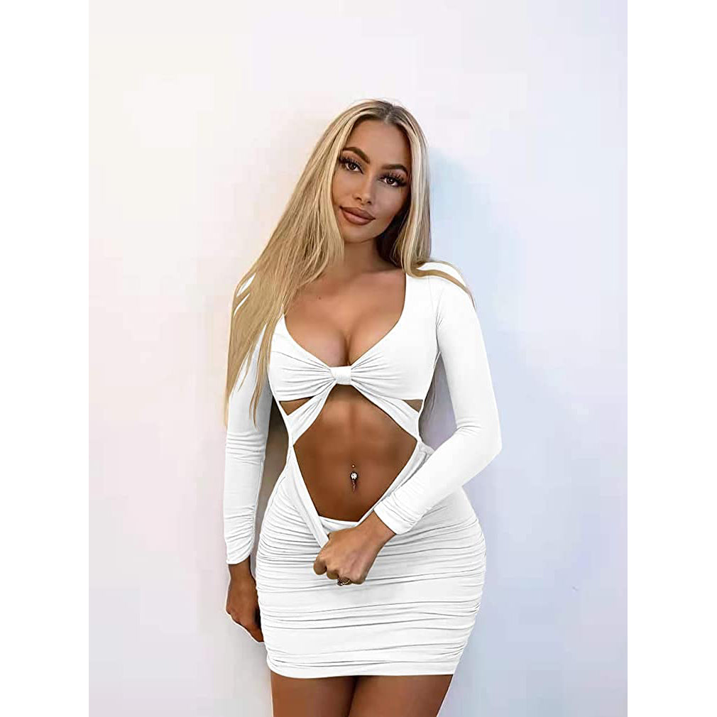 Women's Sexy Bodycon Deep V Neck Long Sleeve Cut Out Club Mini Dress Clearance Sast