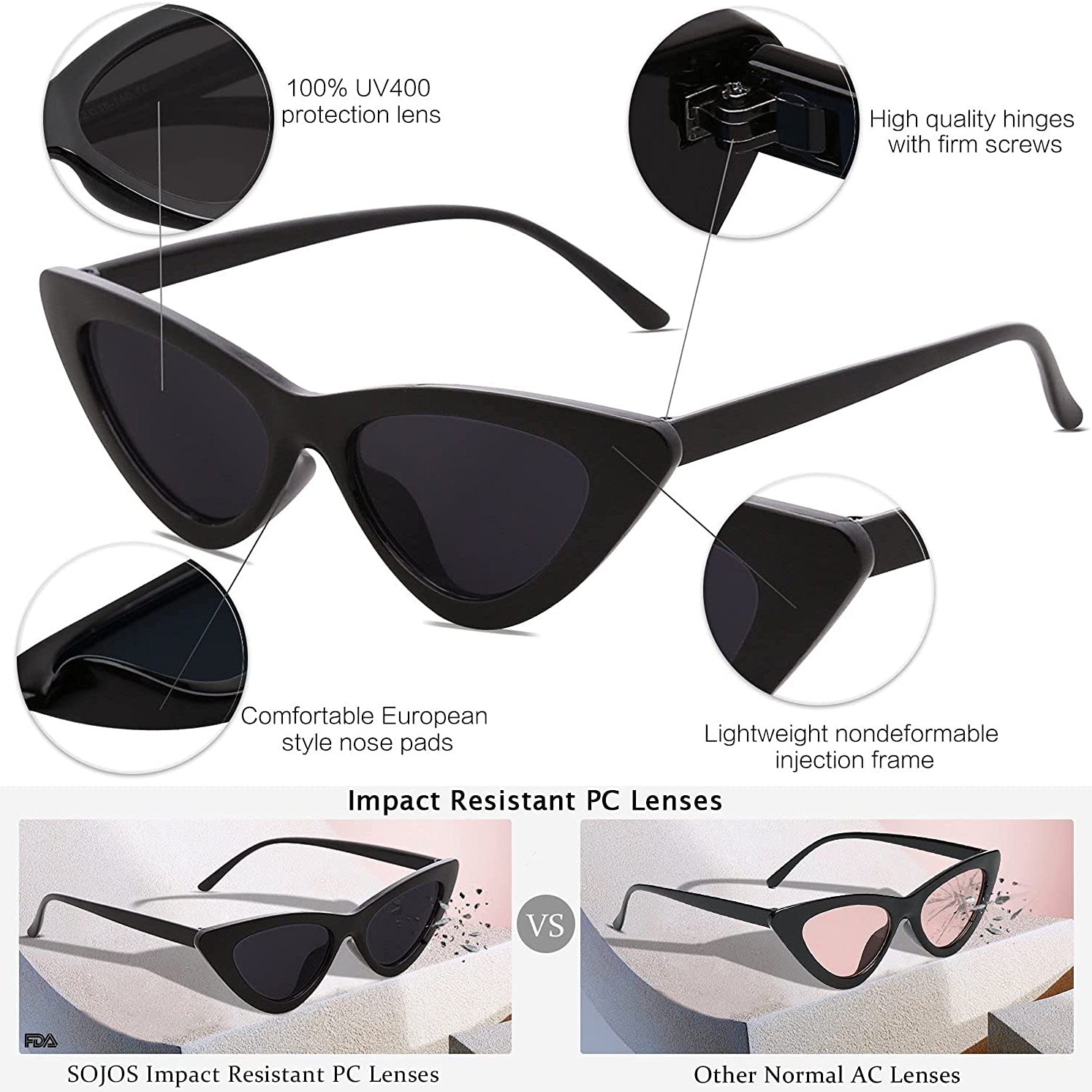 Women's Vintage Narrow Cat Eye Sunglasses Cheap Brand New Unisex