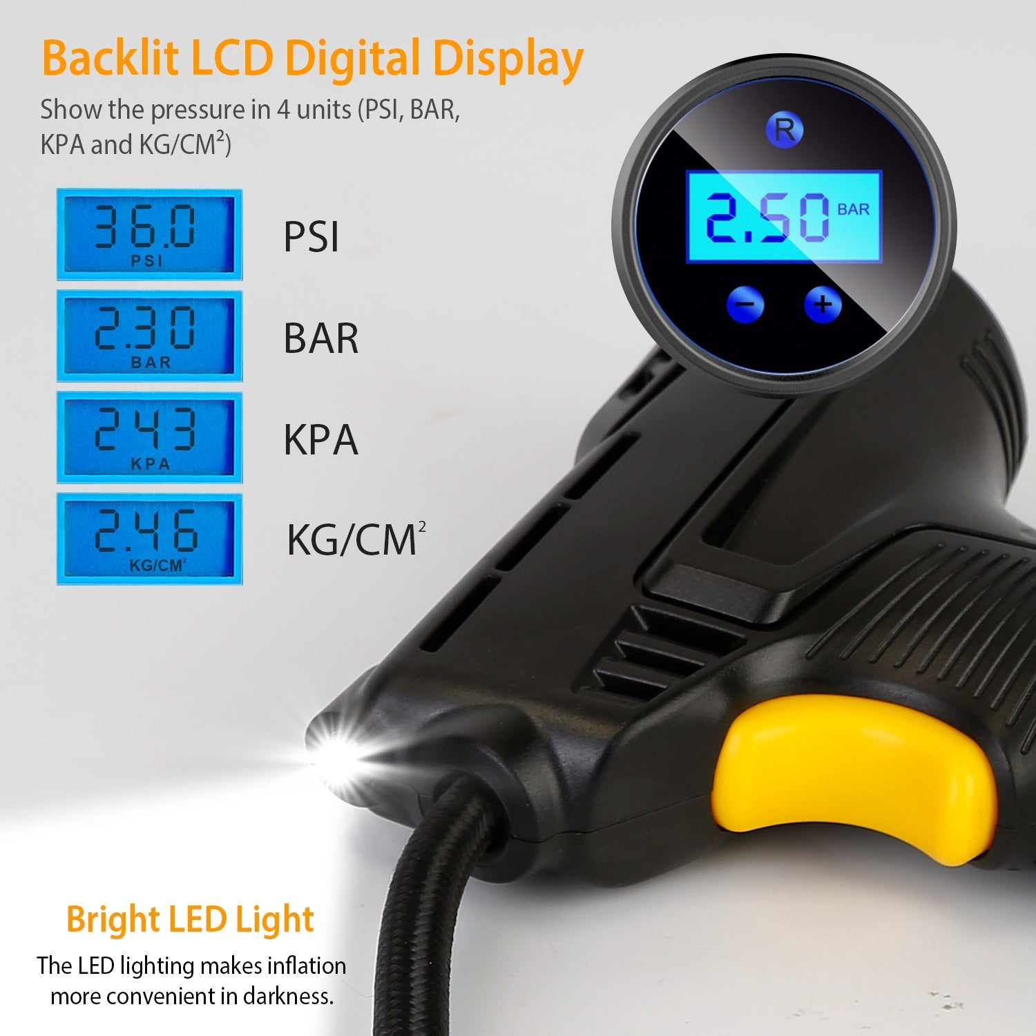 12V Digital Car Tire Inflator with LED Light 150 PSI Cheap New Arrival