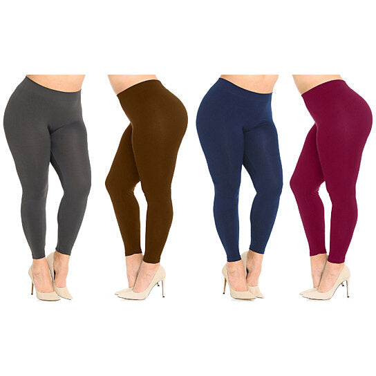 4-Pack: Plus Size Women's Ultra-Soft Stretchy Solid Yoga Leggings Huge Surprise Cheap Pice