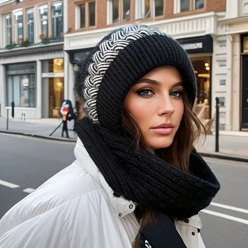 Coldproof Warm Beanie With Pom Classic Hooded Scarf Elastic Knit Hats Warm Beanies Sale Good Selling