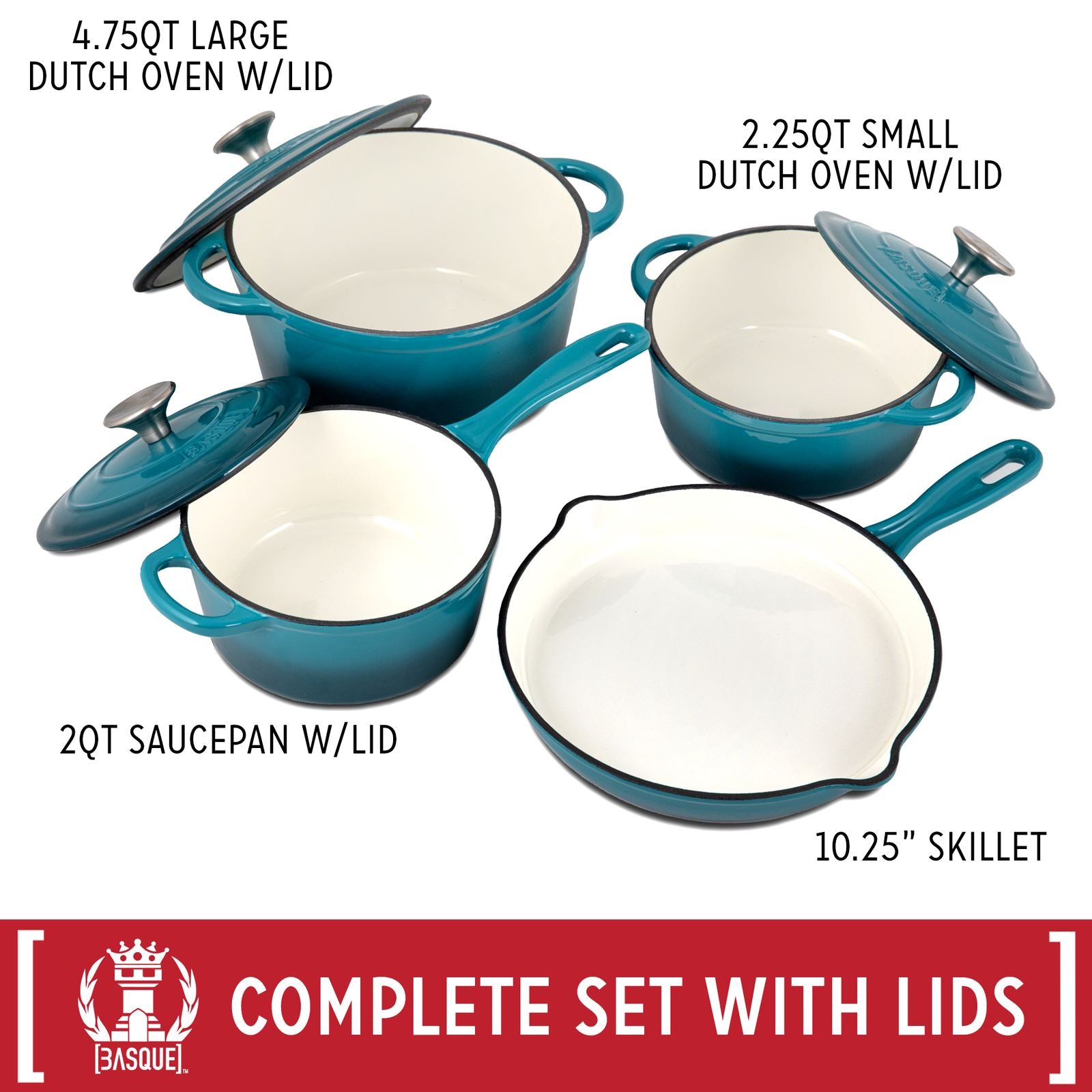 7-Piece Set: Basque Enameled Cast Iron Cookware Set Top Quality Sale Online