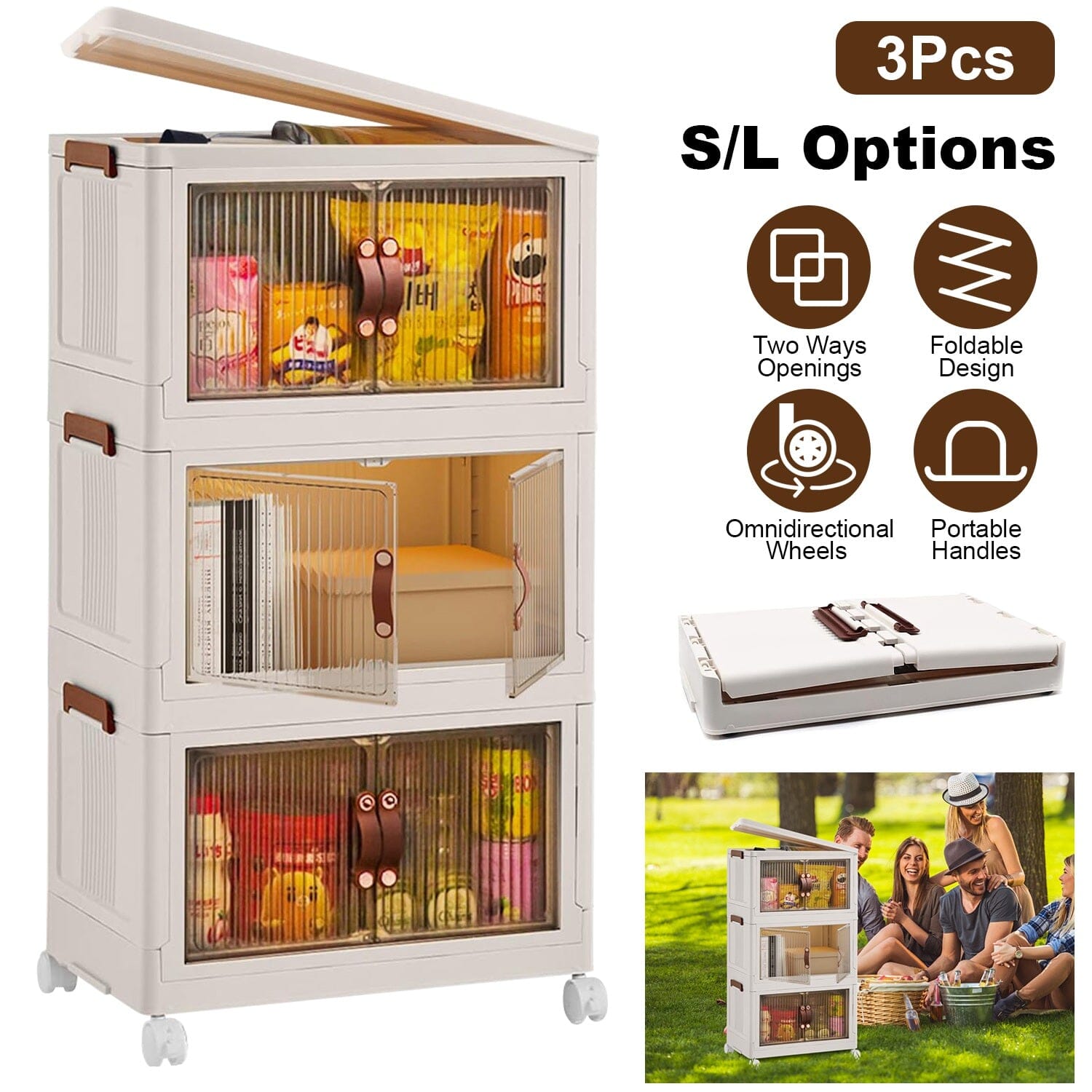 3-Pieces: Foldable Storage Bins with Lid Front Magnetic Door Collapsible Stackable Closet Organizer Pictures Online