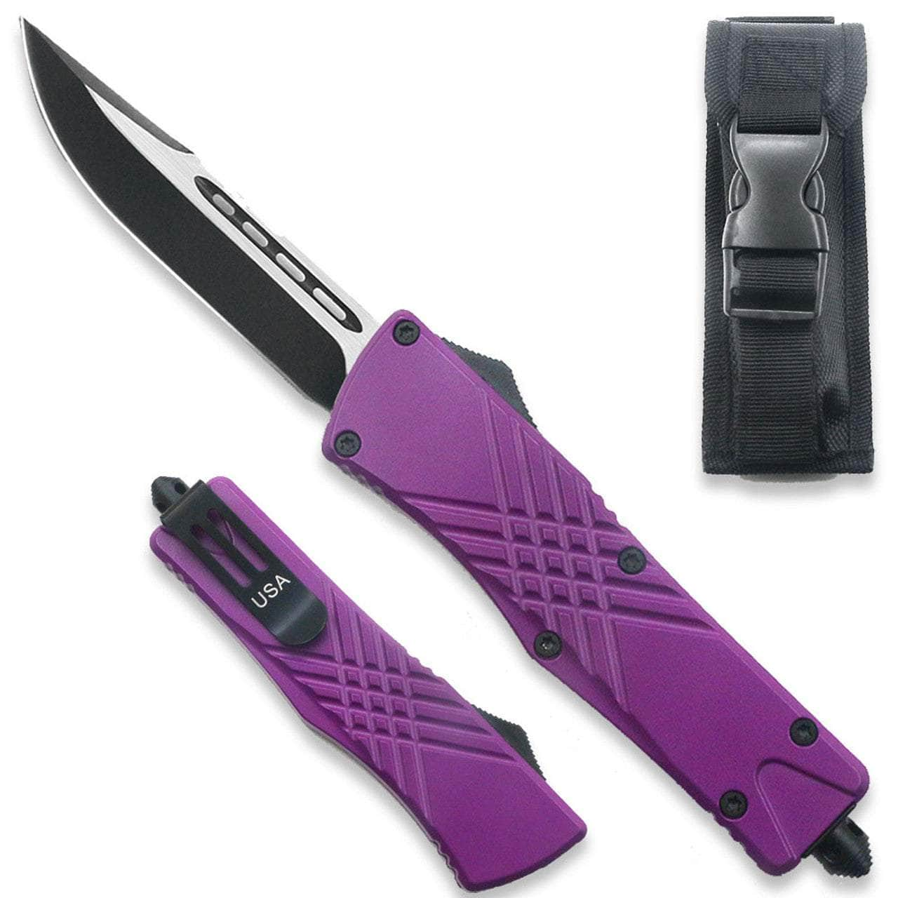 Purple Straight Edge Demolisher OTF Knife - Clip Plain USA OTFL-13PL Best Store To Get Sale Online