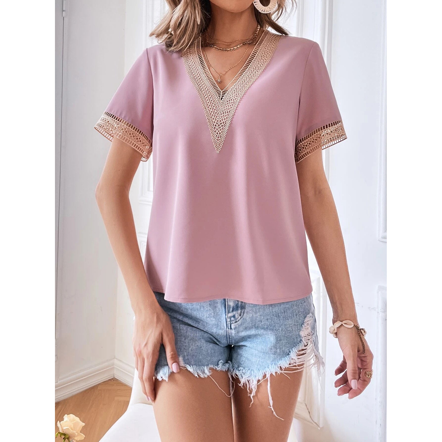 Women's Contrast Guipure Lace Blouse Sale Free Shipping