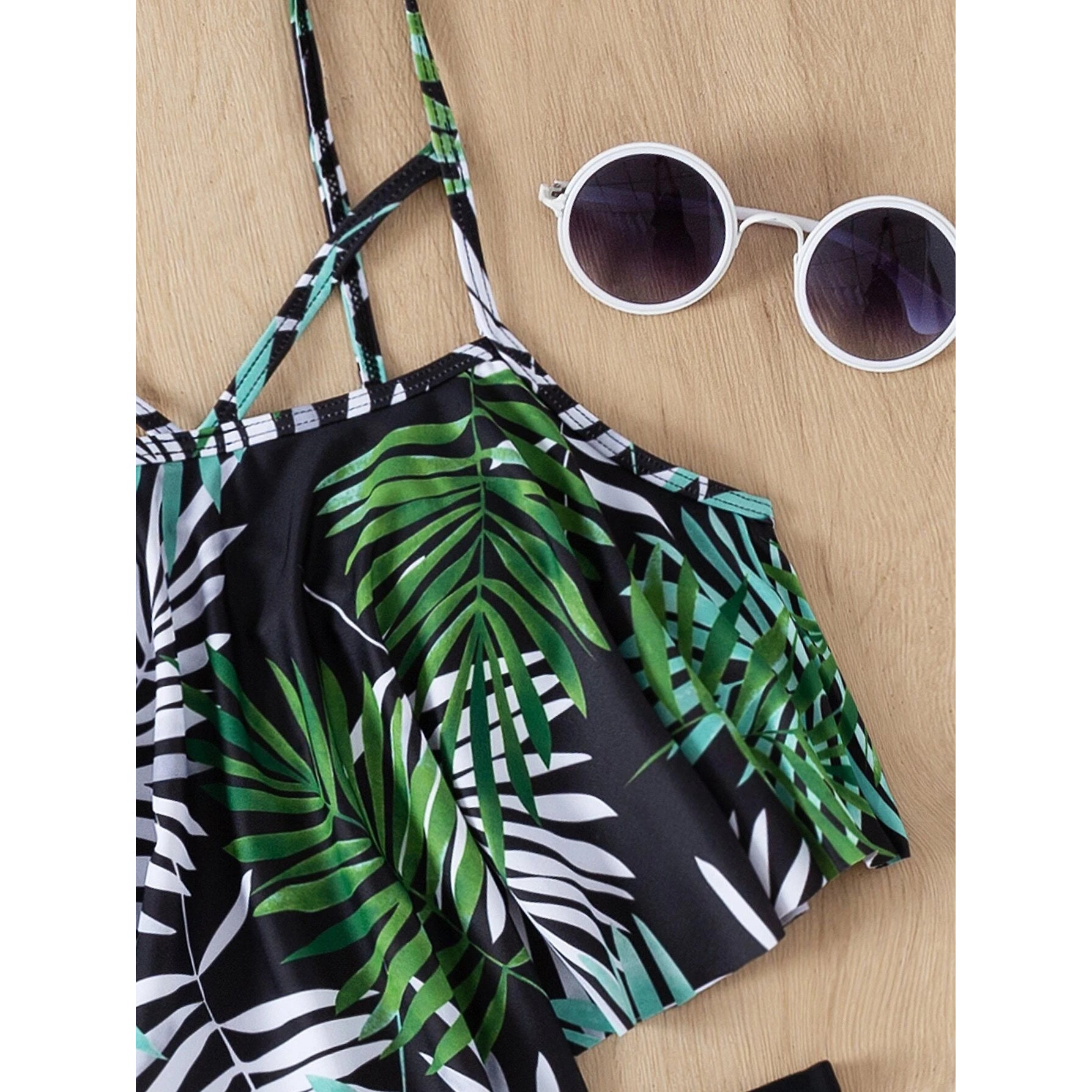 Leaf Print Hanky Hem High Waisted Bikini Swimsuit Cheap Online Online