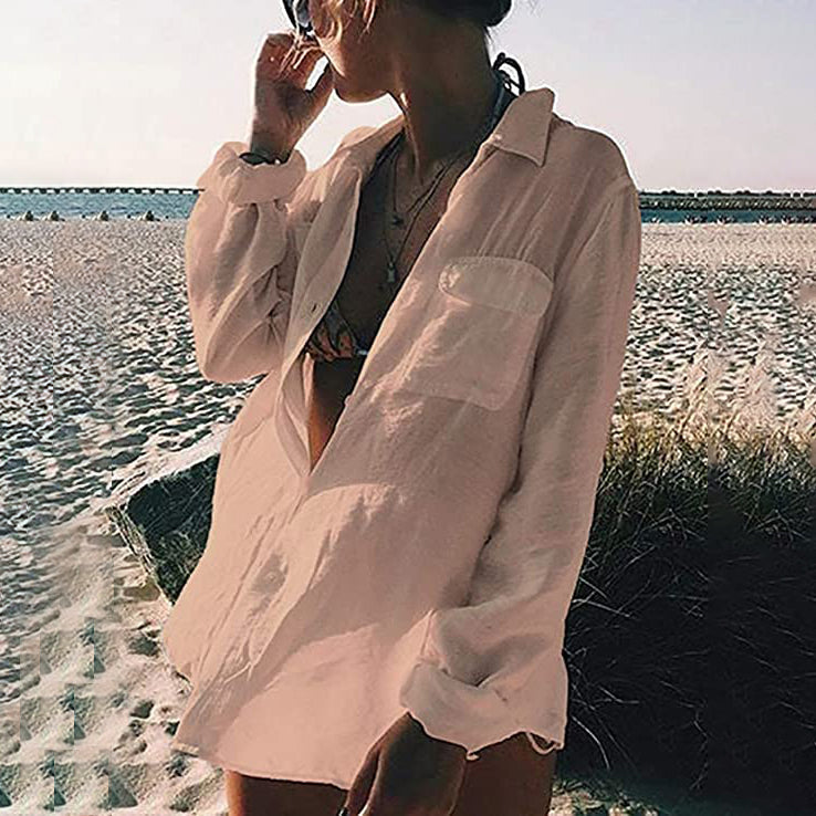 Women's Long Sleeve Beach Shirt Blouse Cheap Sale 2025 Newest