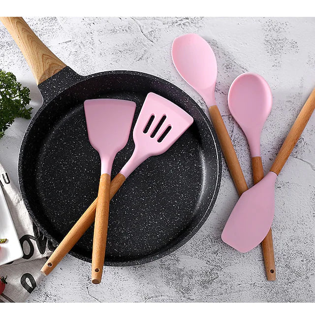 12-Piece: Wood Handle Silicone Kitchenware New Styles For Sale