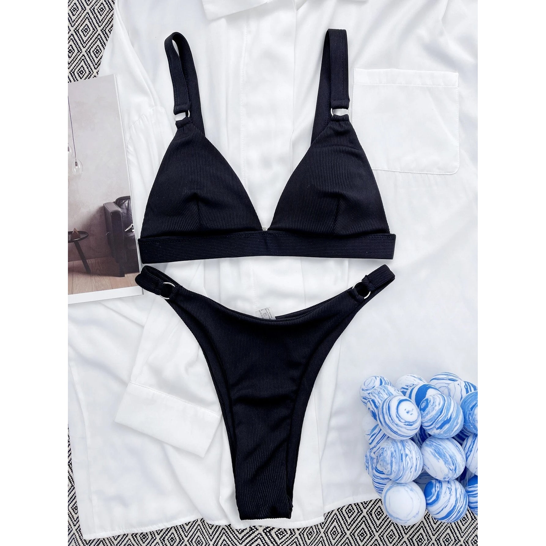 Rib Ring Linked High Cut Bikini Swimsuit Excellent Sale Online