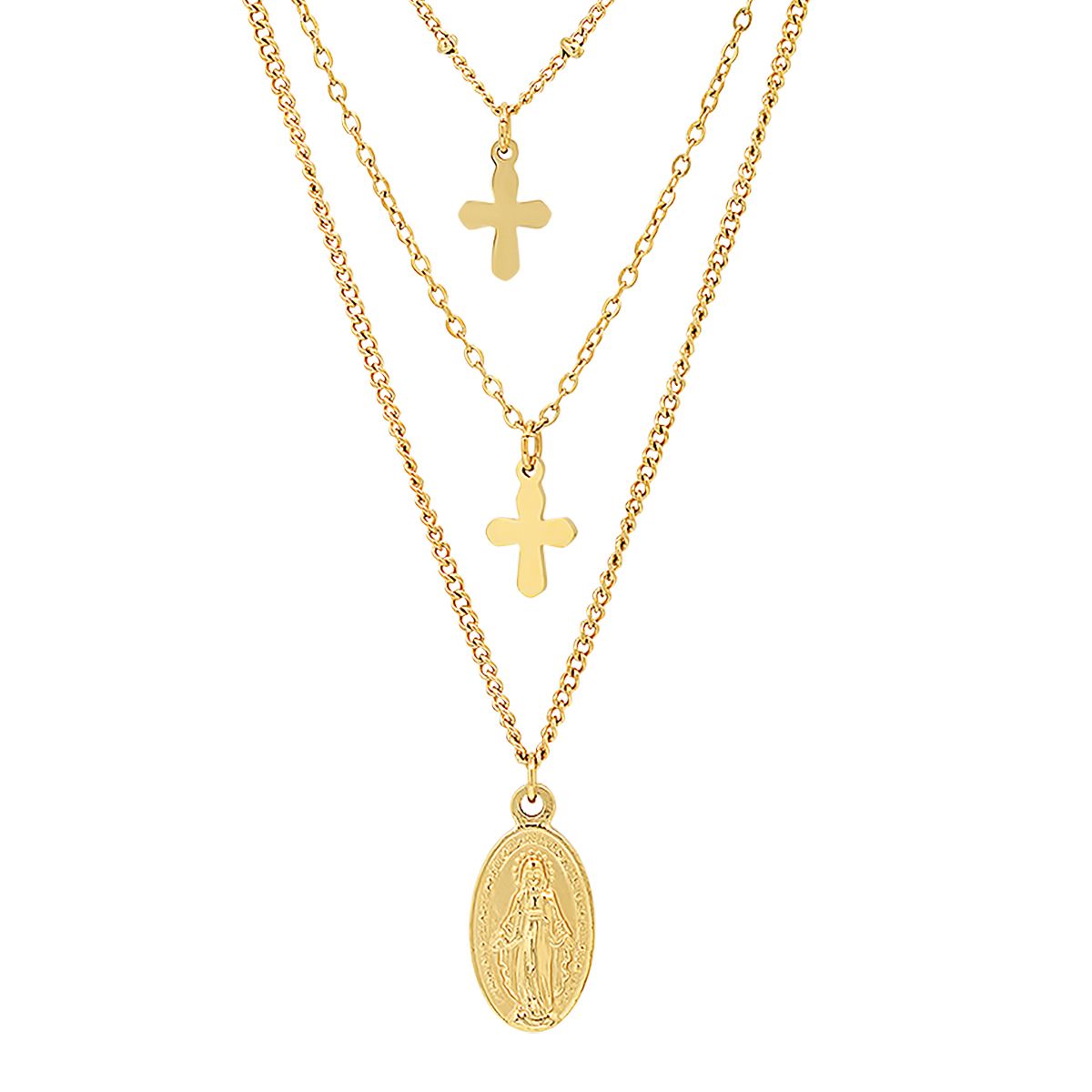 Ladies 3 Chain Necklace with Our Lady of Guadalupe and Cross Charms Cheap Sale From China