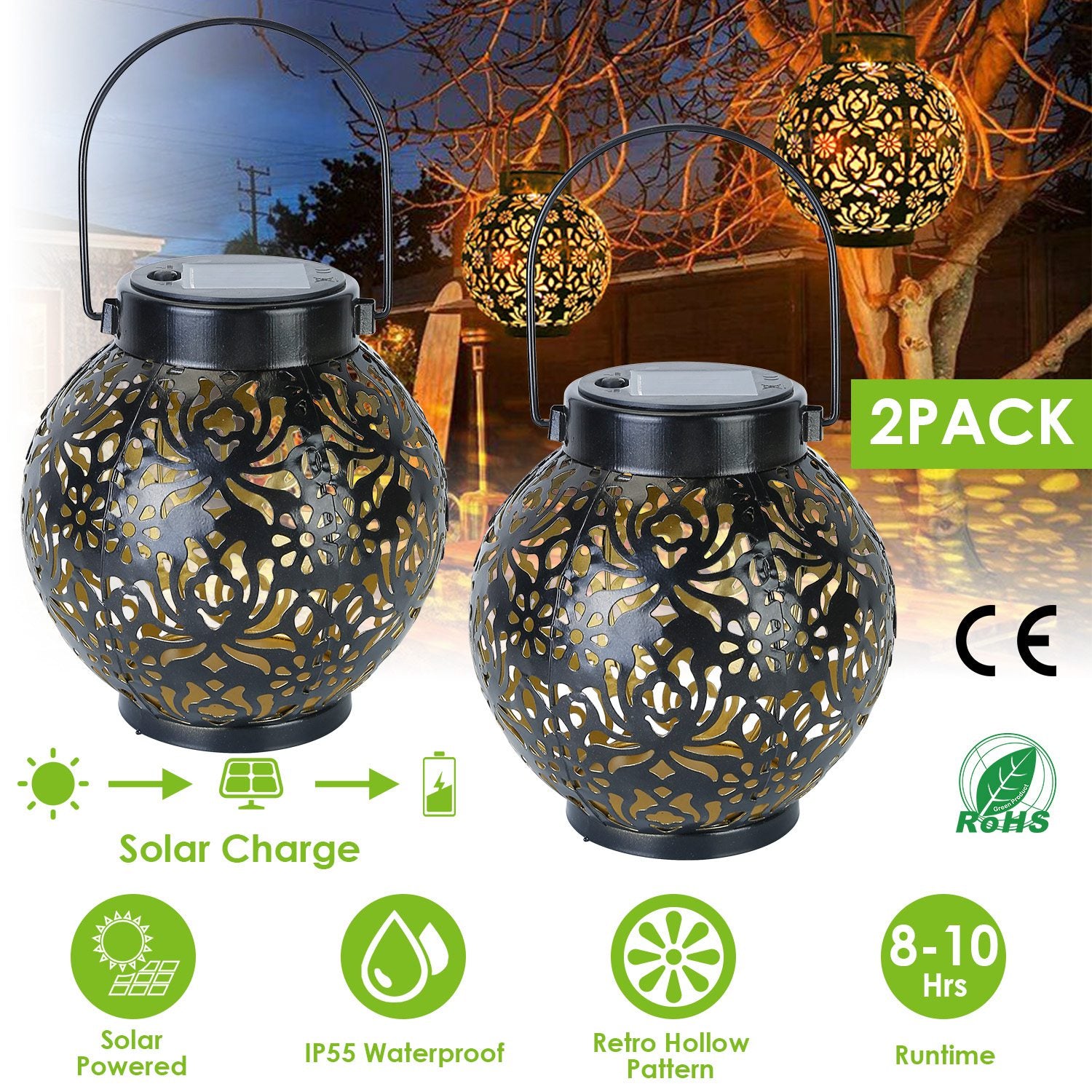 2-Piece: Solar Powered Hanging Lights Cheap Manchester Great Sale