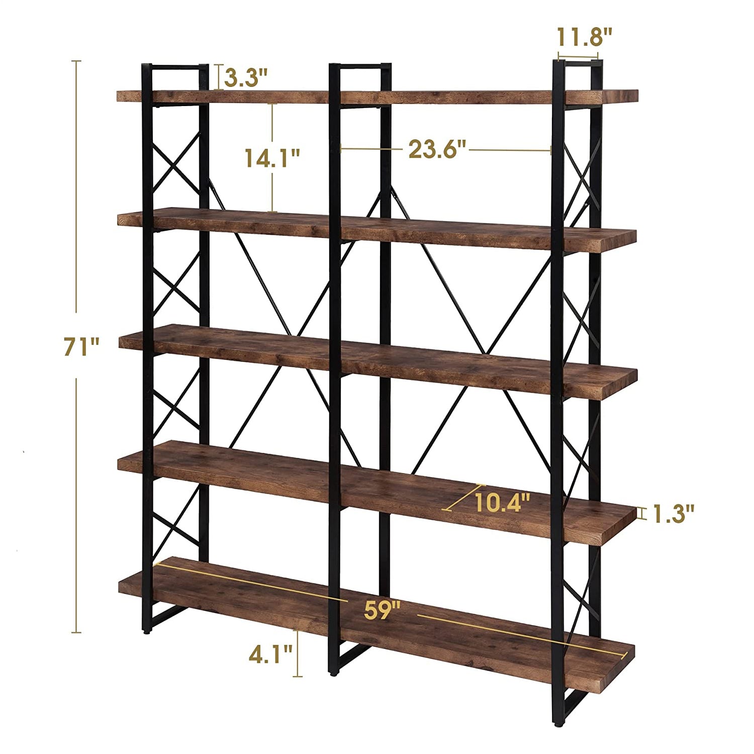 5-Tier Bookcase Industrial Bookshelf Online Online For Sale