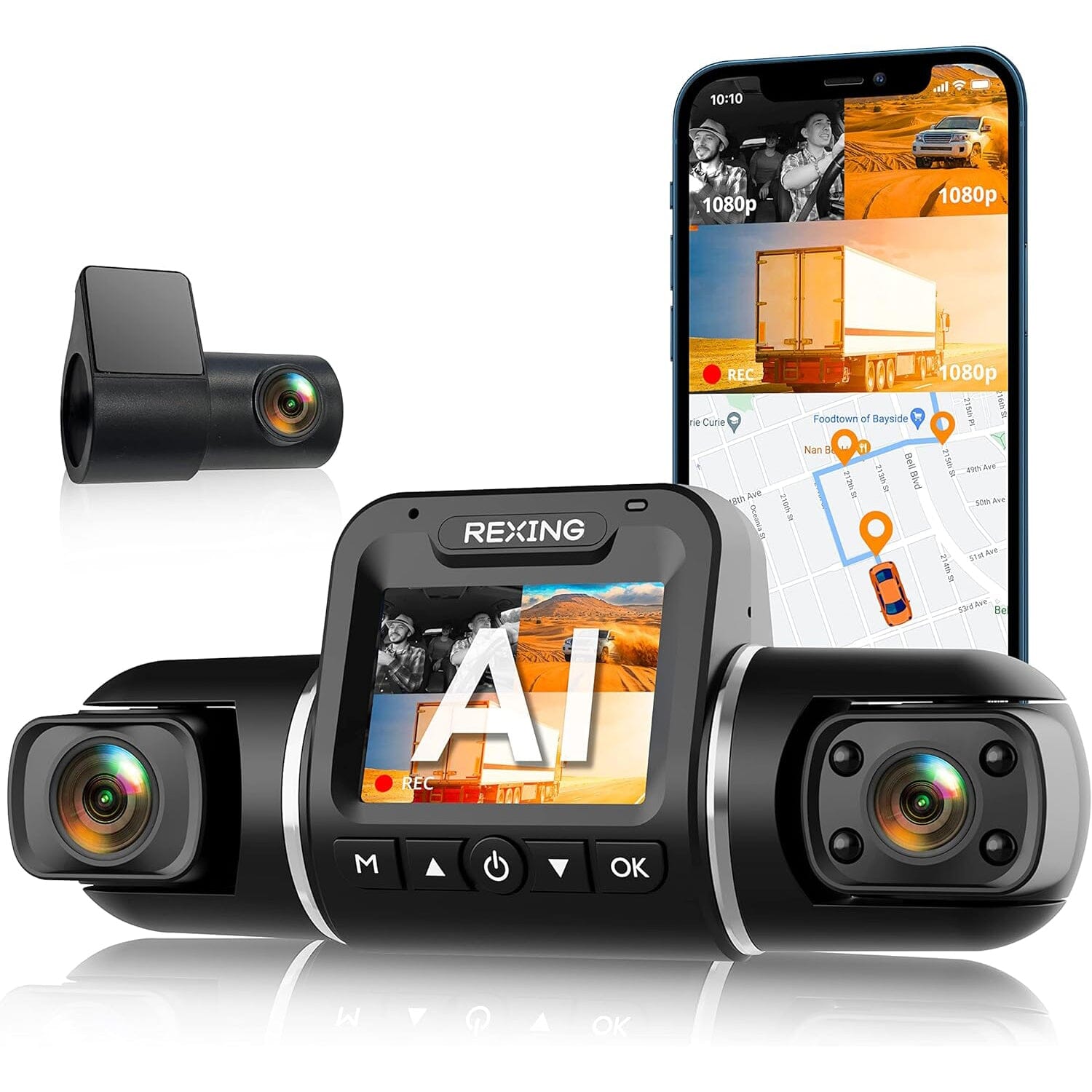 RexingUSA V2 PRO AI Dash Cam 3-Channel Front/Cabin/Rear  (Refurbished) Cheap Visa Payment