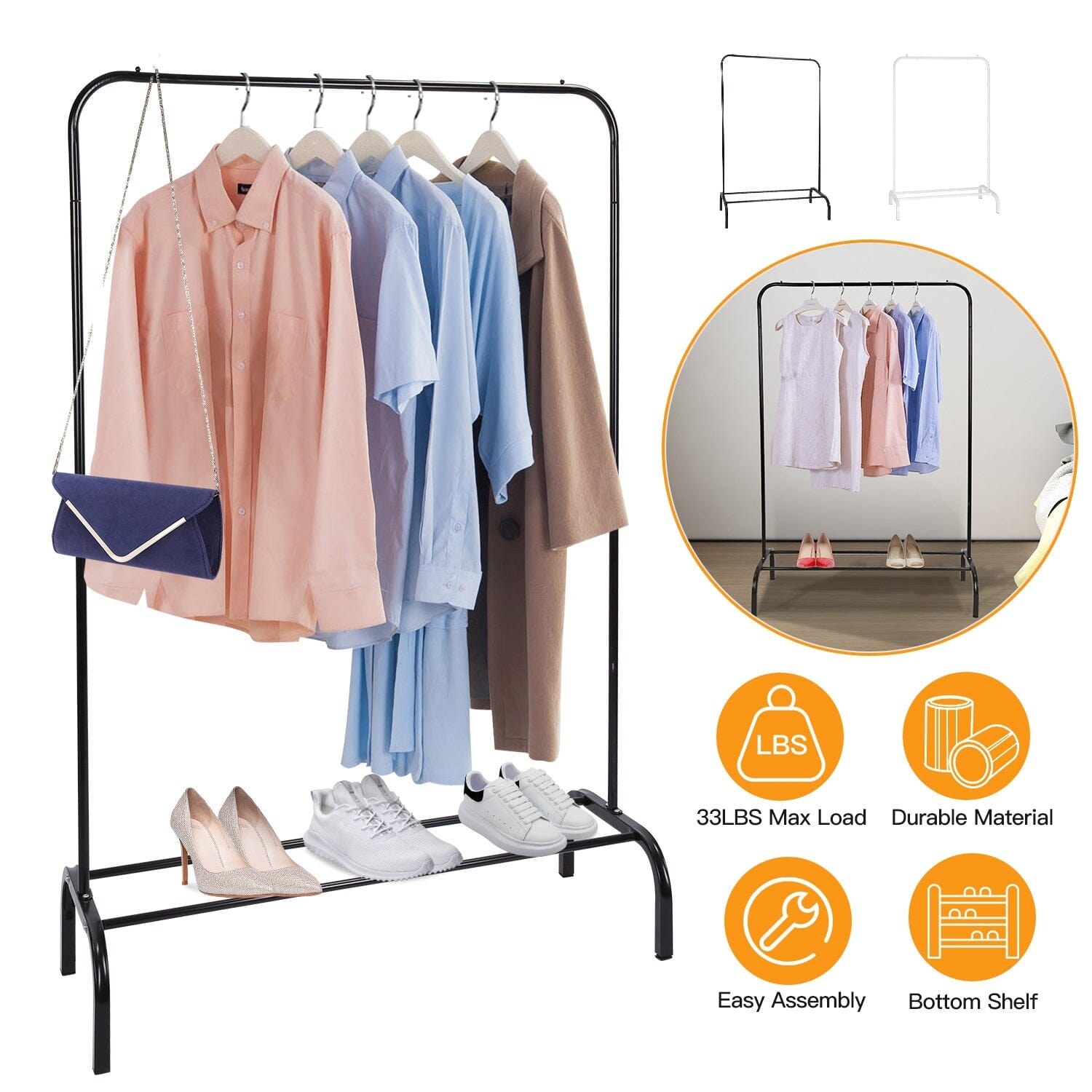 33Lbs Loading Garment Racks Freestanding with Bottom Shelf Outlet Geniue Stockist