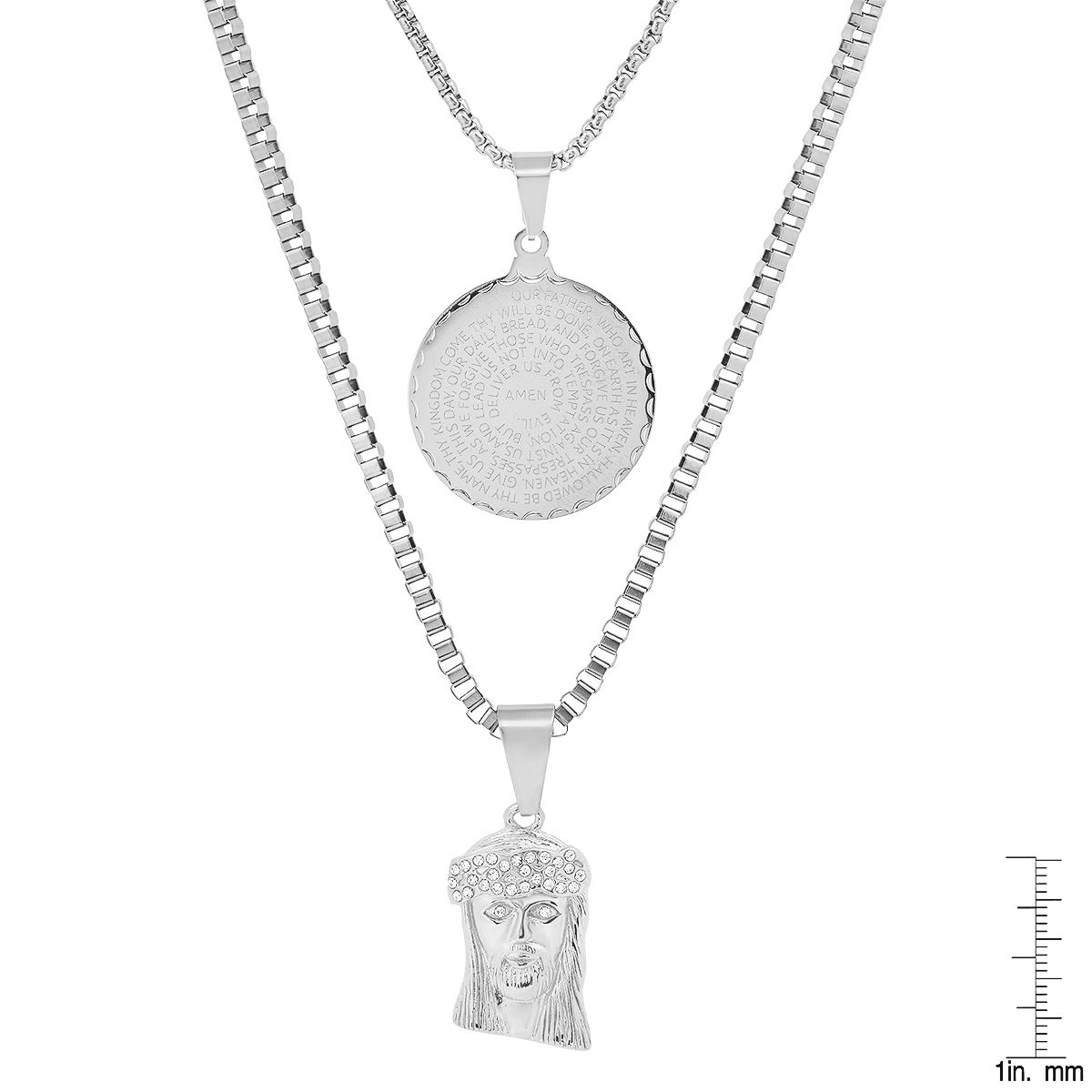 Men's Box Chain Double Row Pendant and Jesus Head Necklace For Sale Finishline