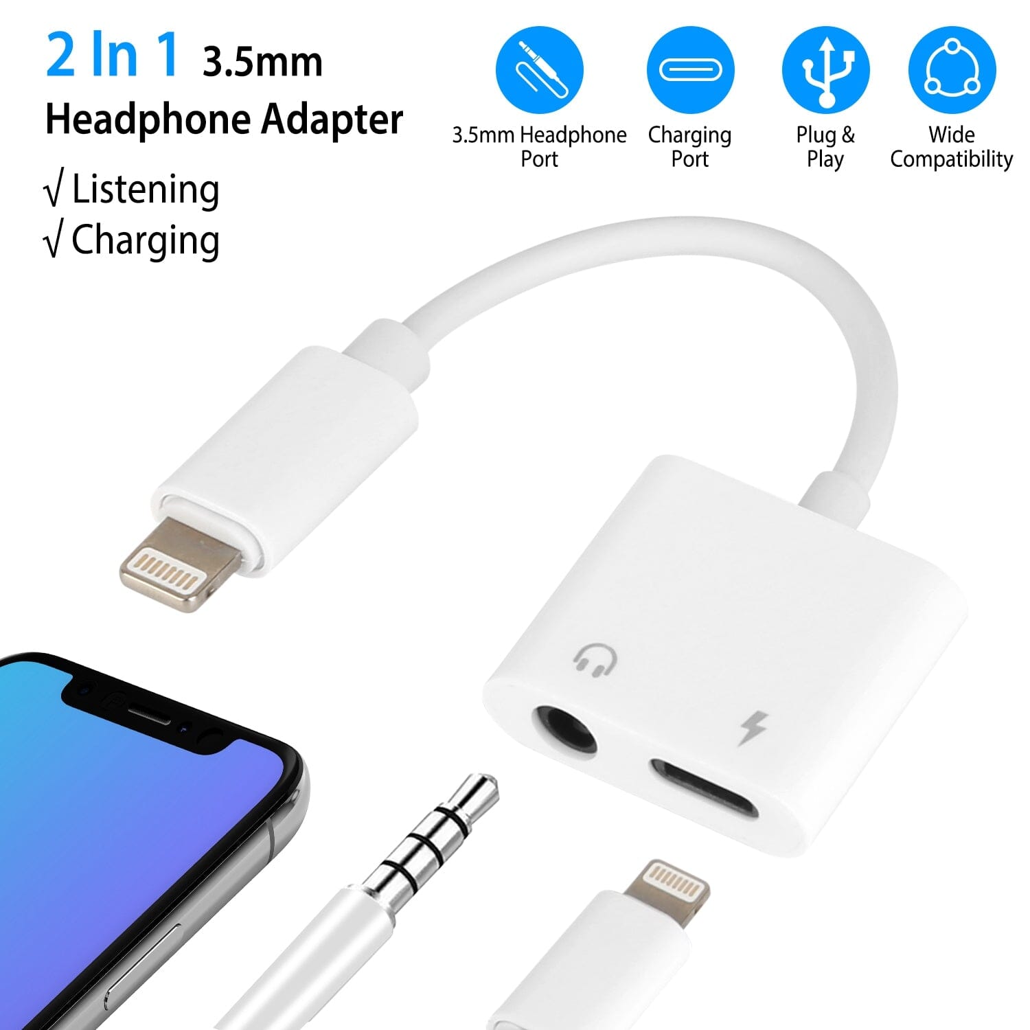 2-in-1 3.5mm Headphone Adapter Charger Audio Splitter Dongle Buy Cheap Shop