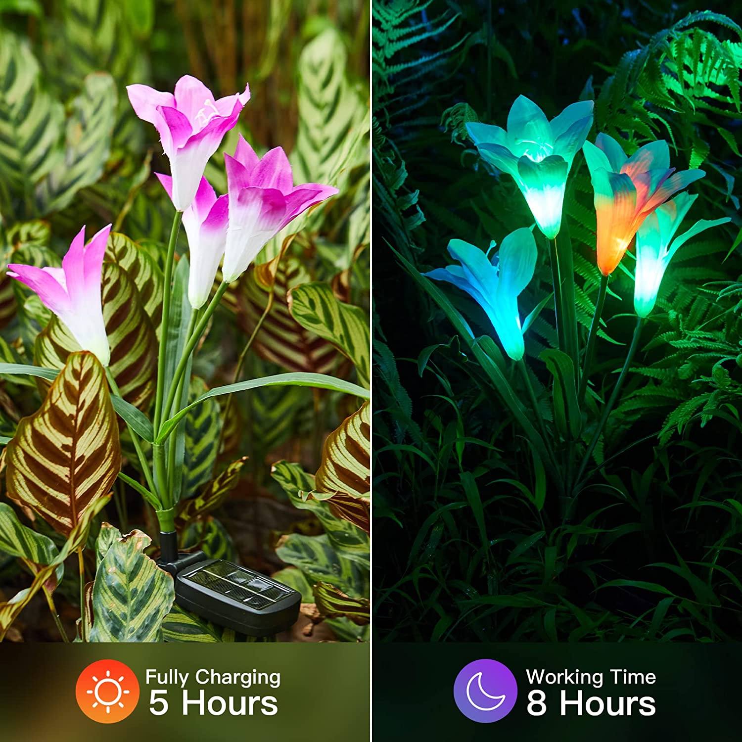 4-Pack: Solar Garden Lights Color Changing with16 Larger Lily Flowers Discount Sast