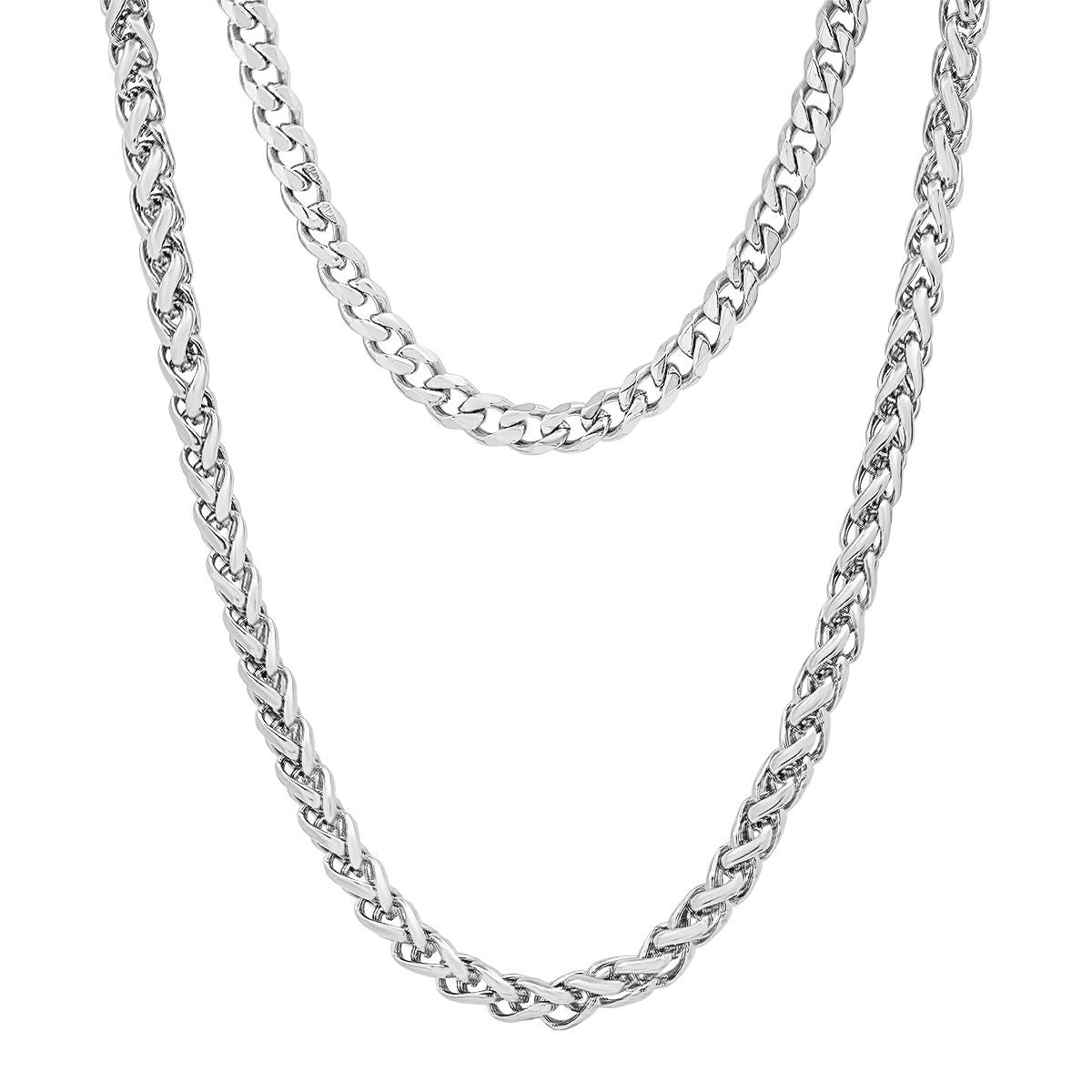 Men's Cuban and Wheat Chain Double Row Necklace Big Sale Cheap Online