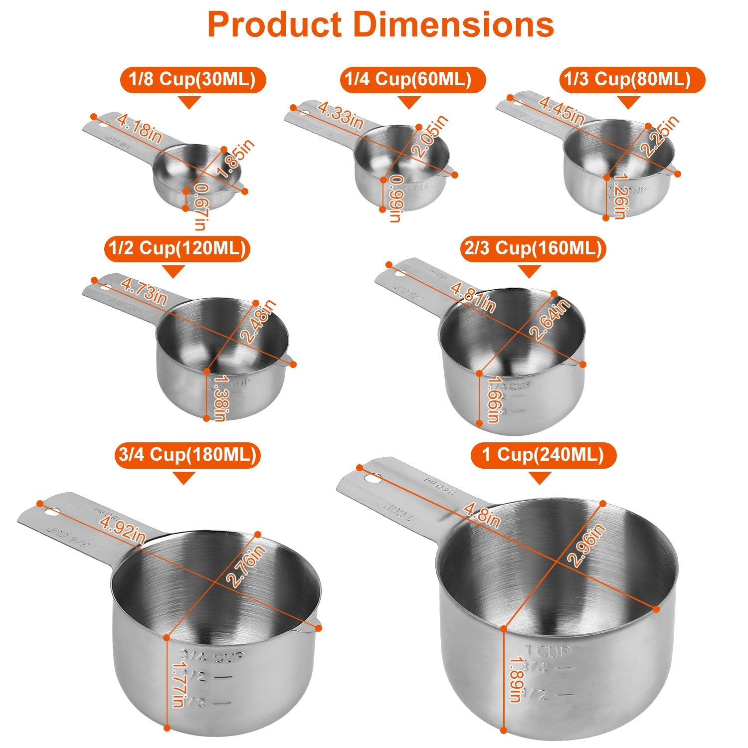 7-Piece: Stainless Steel Measuring Cups Visit For Sale