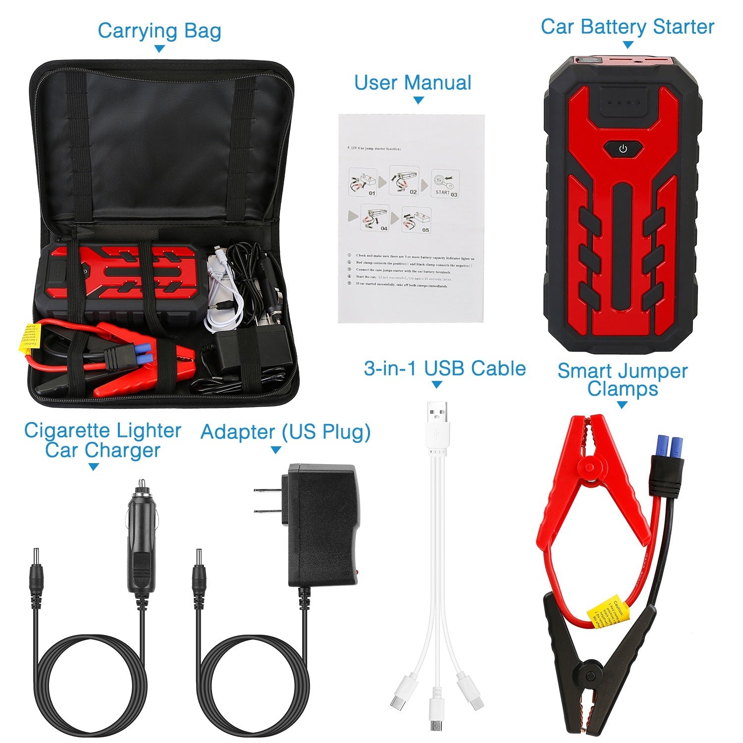 Car Jump Starter Booster with 4 Modes LED Flashlight Pick A Best