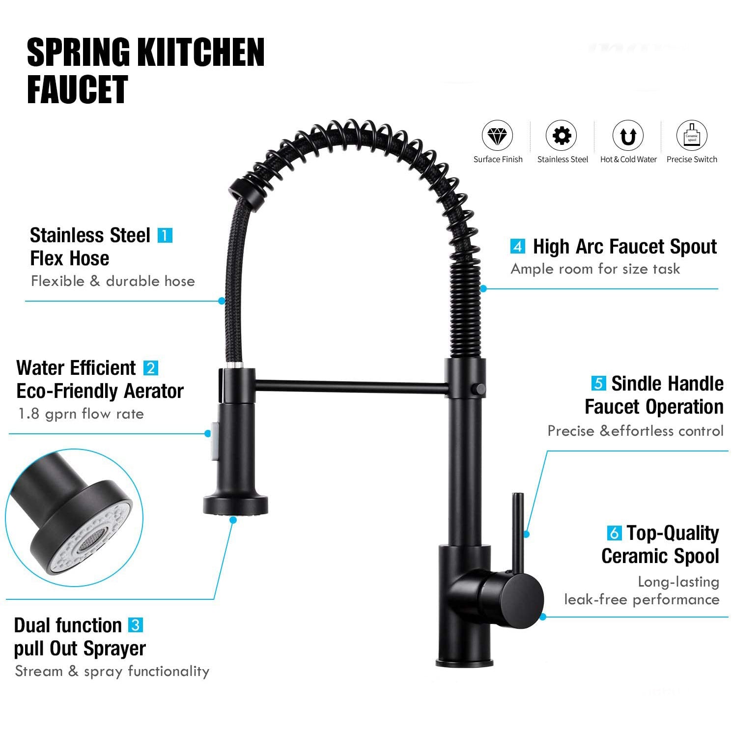 High Arc Spring Kitchen Sink Faucet Outlet Top Quality