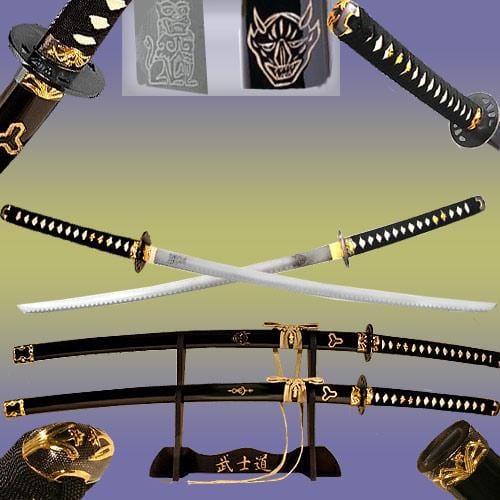 Kill Bill Sword Set, Demon & Bride Matching Swords, Gold Edition Display Stand Manchester Cheap Pice