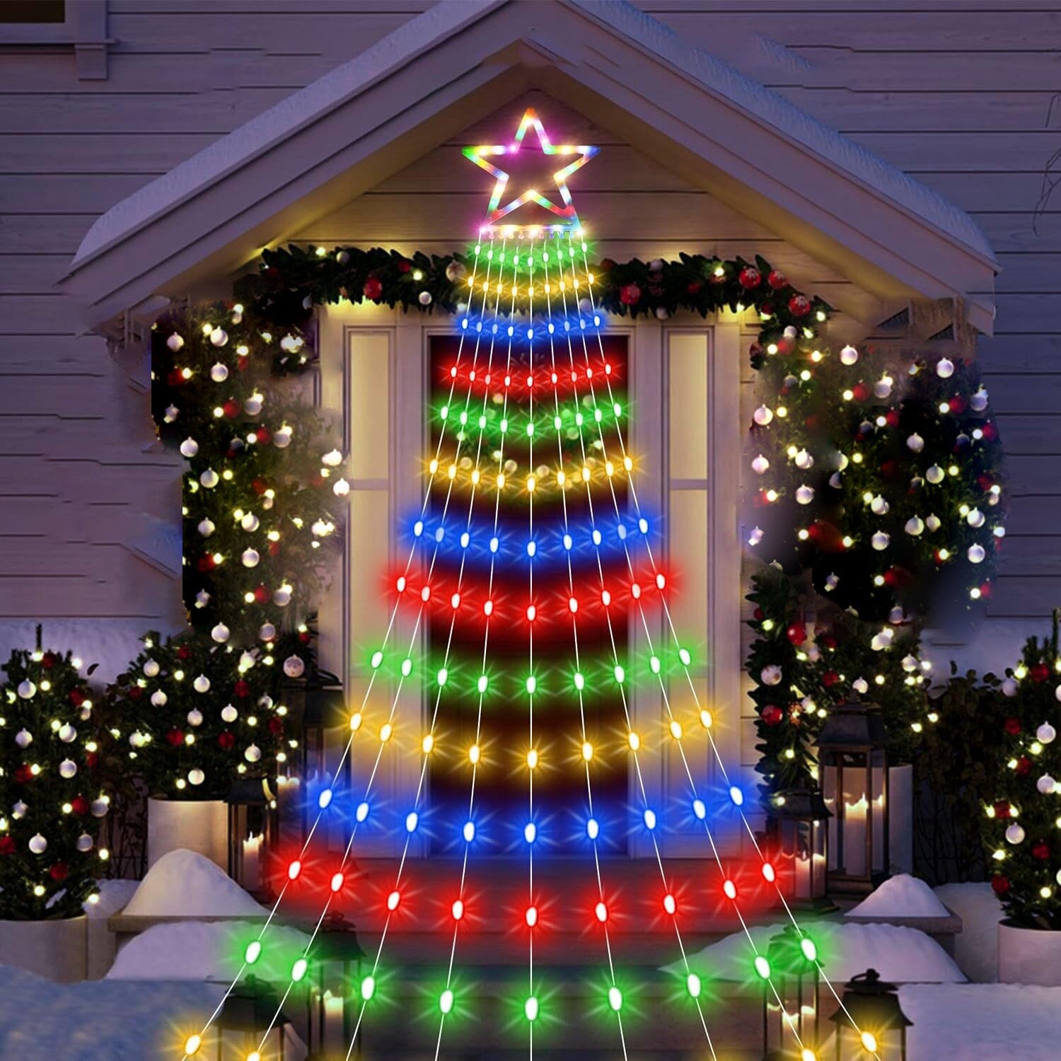 Christmas Hanging Waterfall String Light with Topper Star With Credit Card Free Shipping