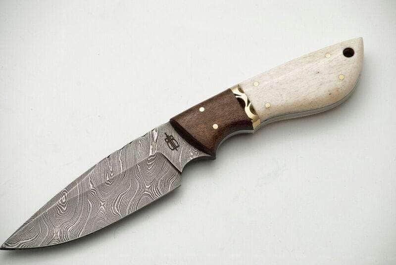 BnB Knives Drop Point Hunter, 4 Damascus Blade, Camel Bone Handle - BNB134652 Outlet Cheap Pice