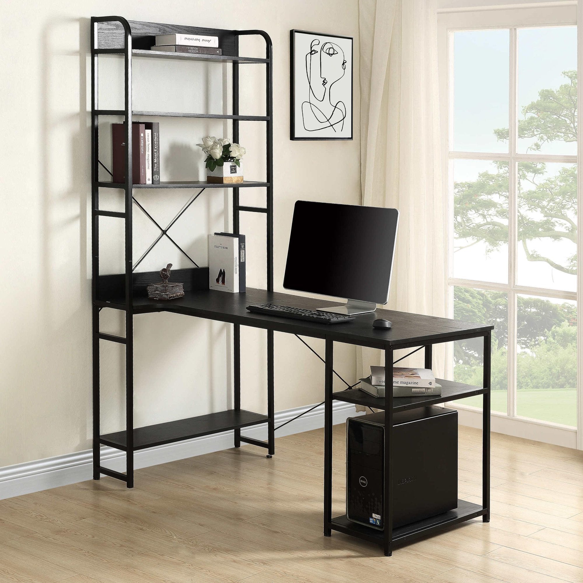 Computer Desk with 4 Tier Storage Shelves Large L-Shaped Clearance Shop