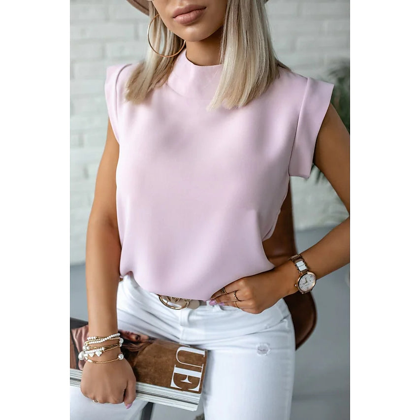 Women's Solid Color Patchwork Stand Collar Top Big Sale Cheap Online