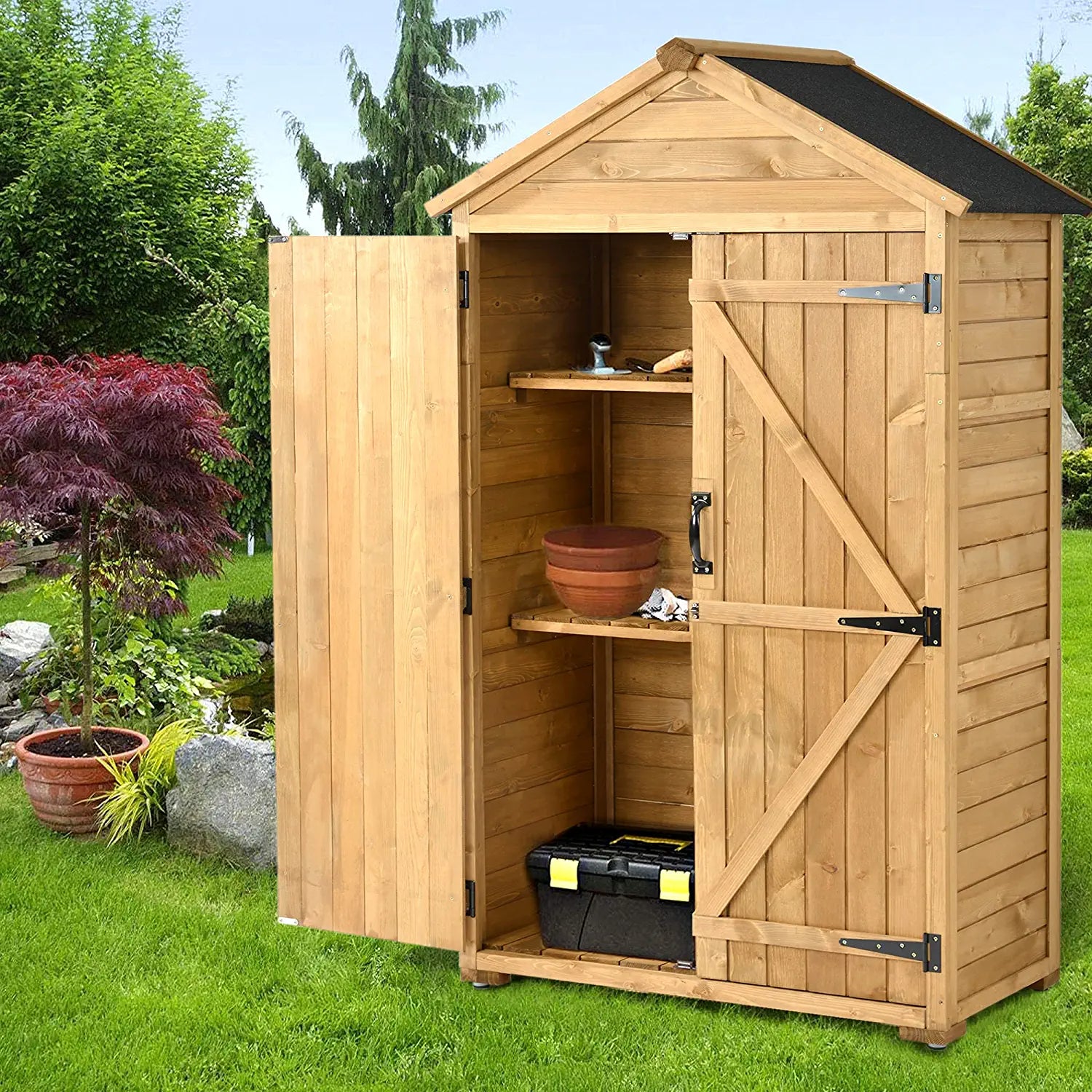 Outdoor Wood Tilt Storage Shed Tool Organizer with Waterproof Asphalt Roof Cheap Lowest Pice