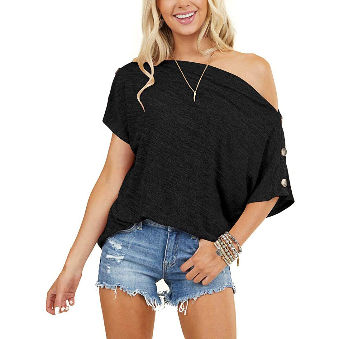 Women's Off Shoulder Button Down Short Sleeve Shirt Clearance 2025 New