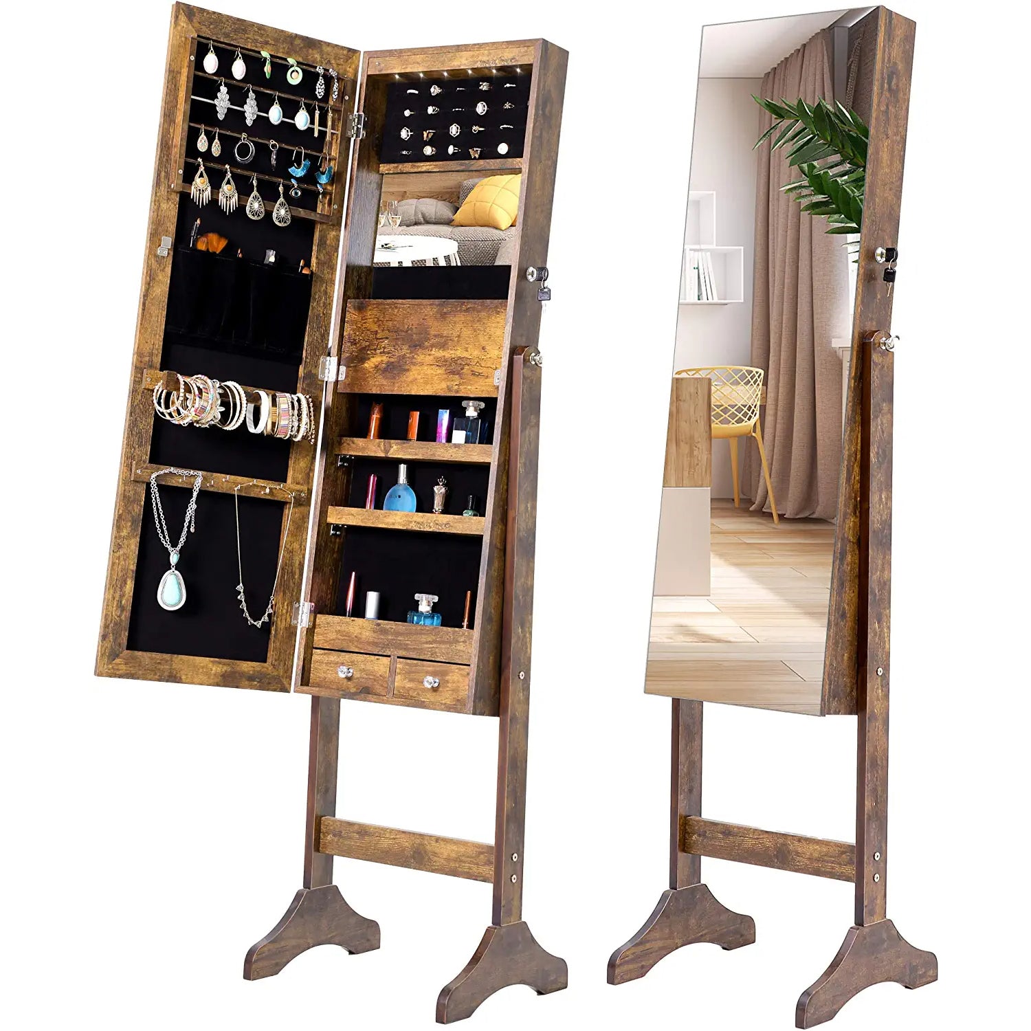 Tesmula Fashion Simple Jewelry Storage Mirror Cabinet With LED Lights Outlet Affordable