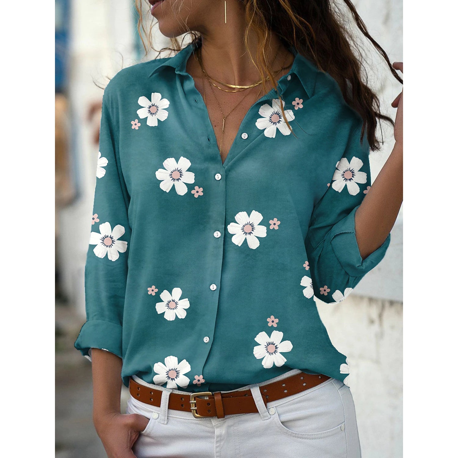 Women's Floral Button Themed Shirt Top Sale Cost