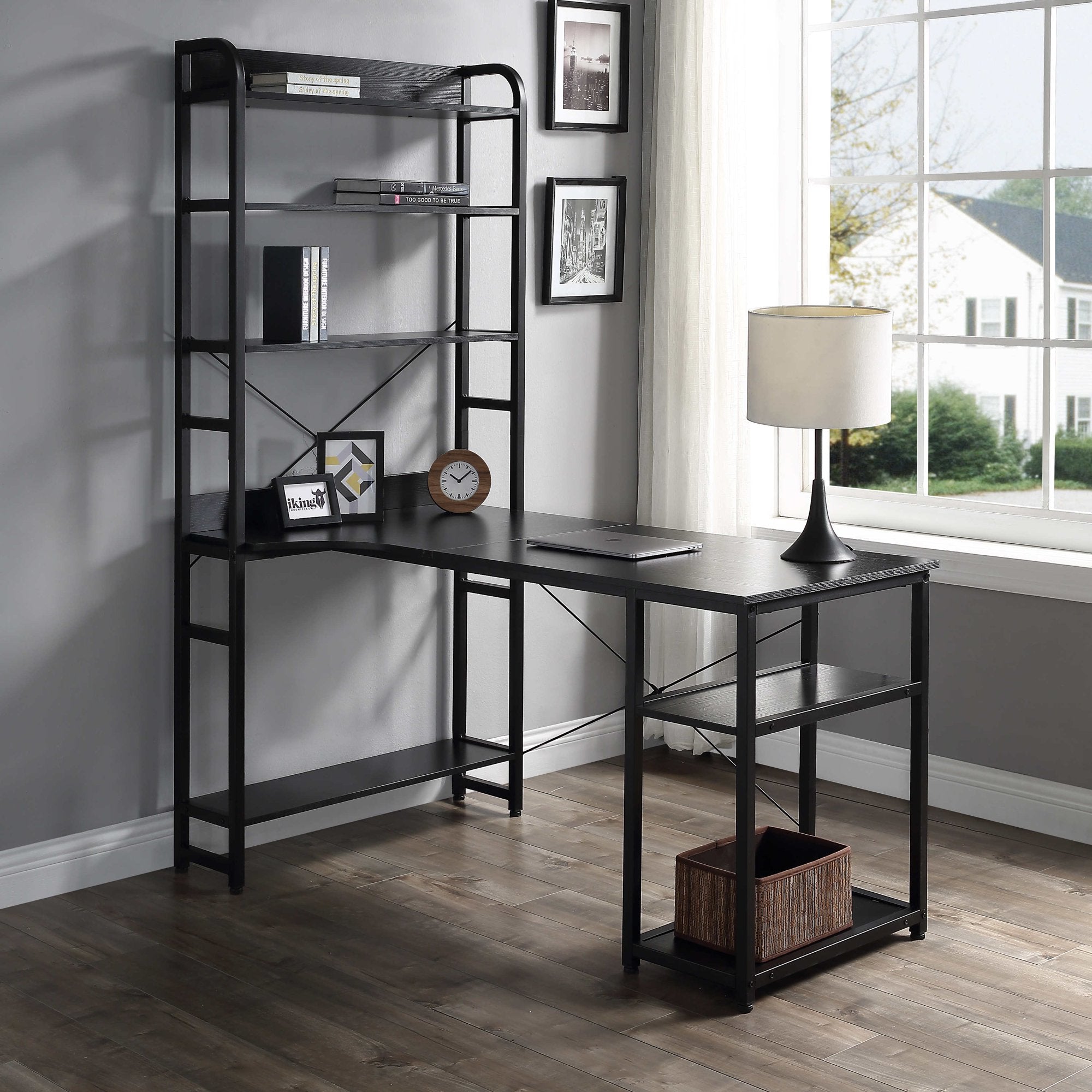 Computer Desk with 4 Tier Storage Shelves Large L-Shaped Clearance Shop